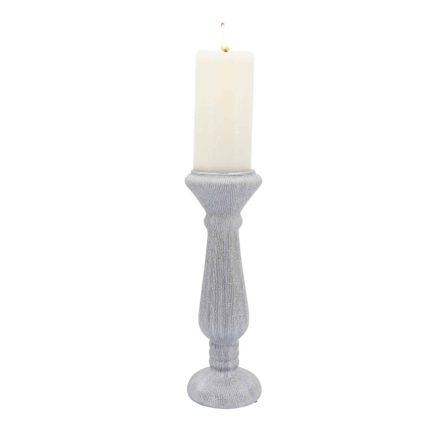 Cer, 12"h Candle Holder, Scratched, Silver