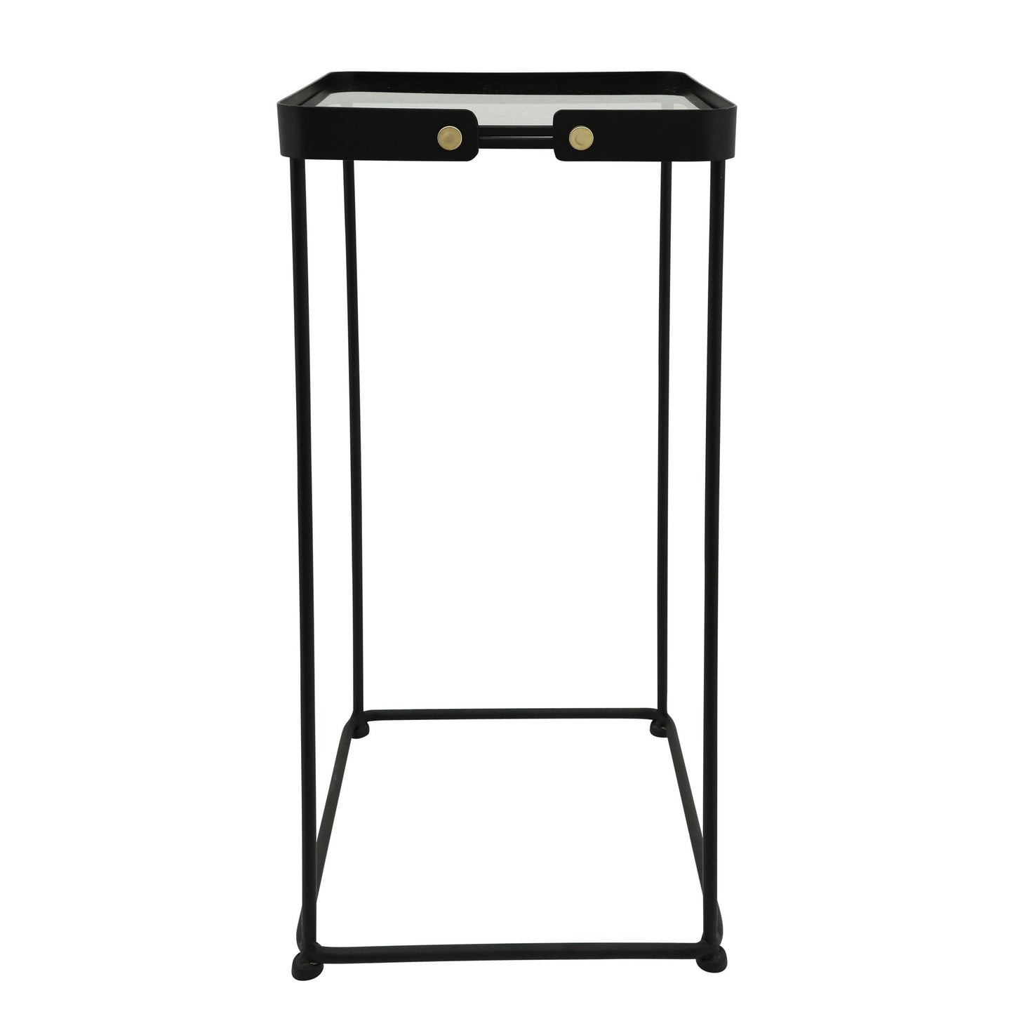 Metal, S/2 23/25"h Square Side Tables W/ Smokey Gl
