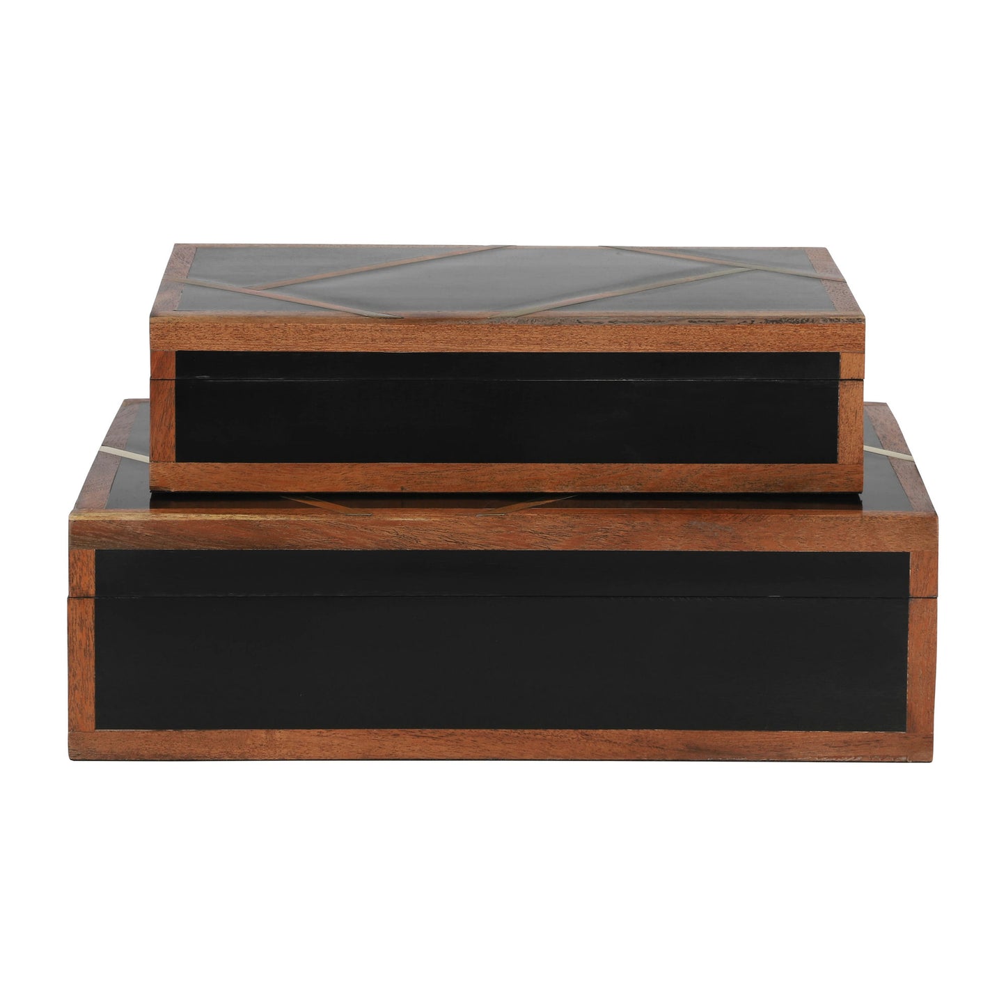 Resin, S/2 10/12" Boxes W/ Gold Inlay, Black
