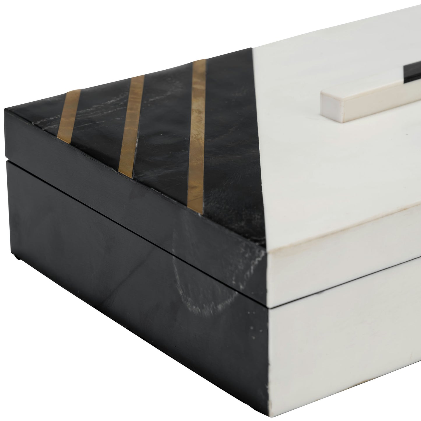 Resin, S/2 10/12" Striped Boxes W/ Knob, Black/whi