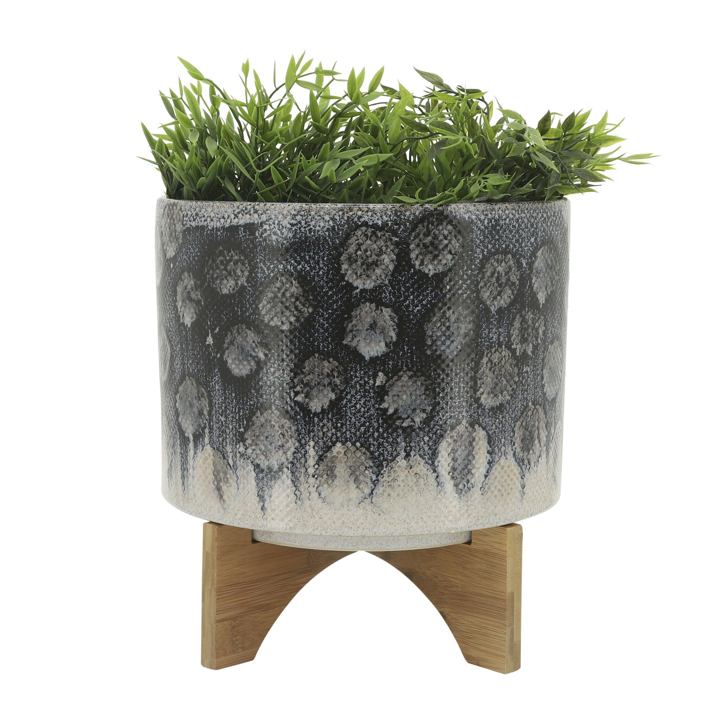 Cer, 10" Snakeskin Planter W/ Stand, Blue