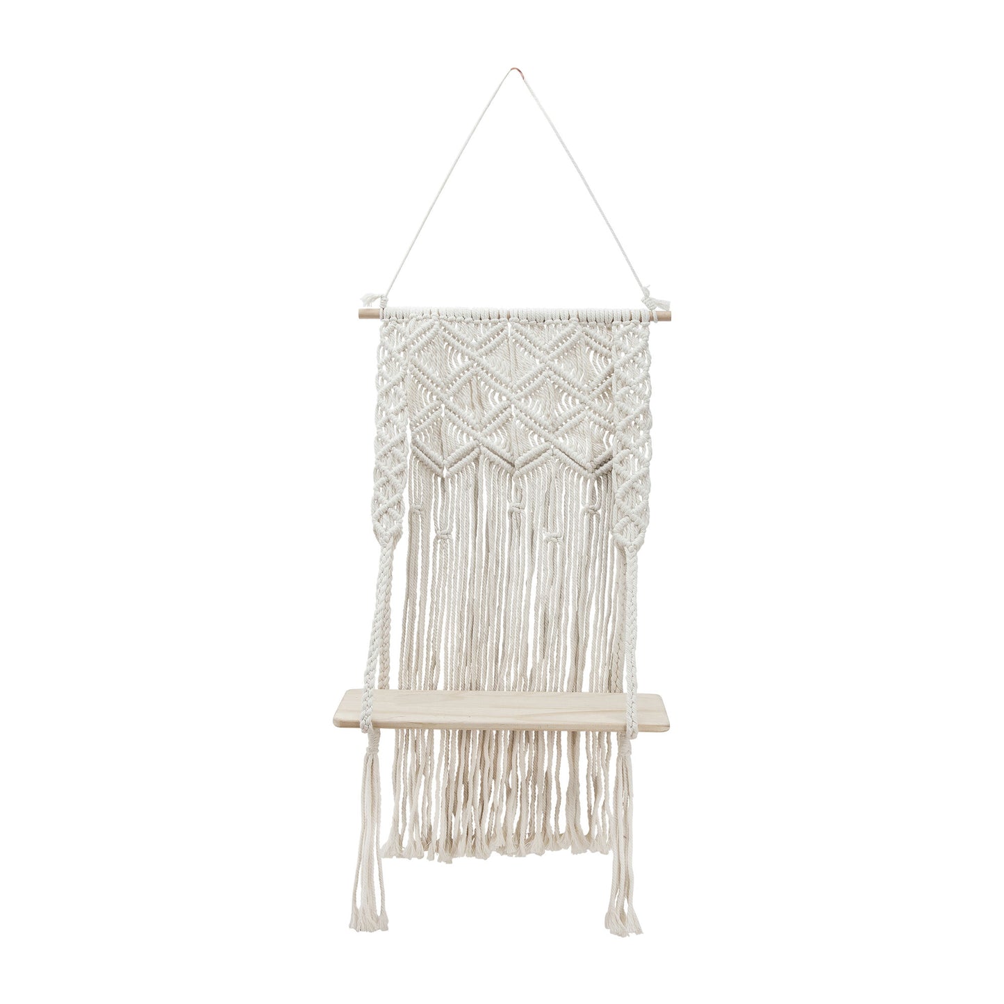 Wood, 18" Macrame Wall Shelf, Ivory