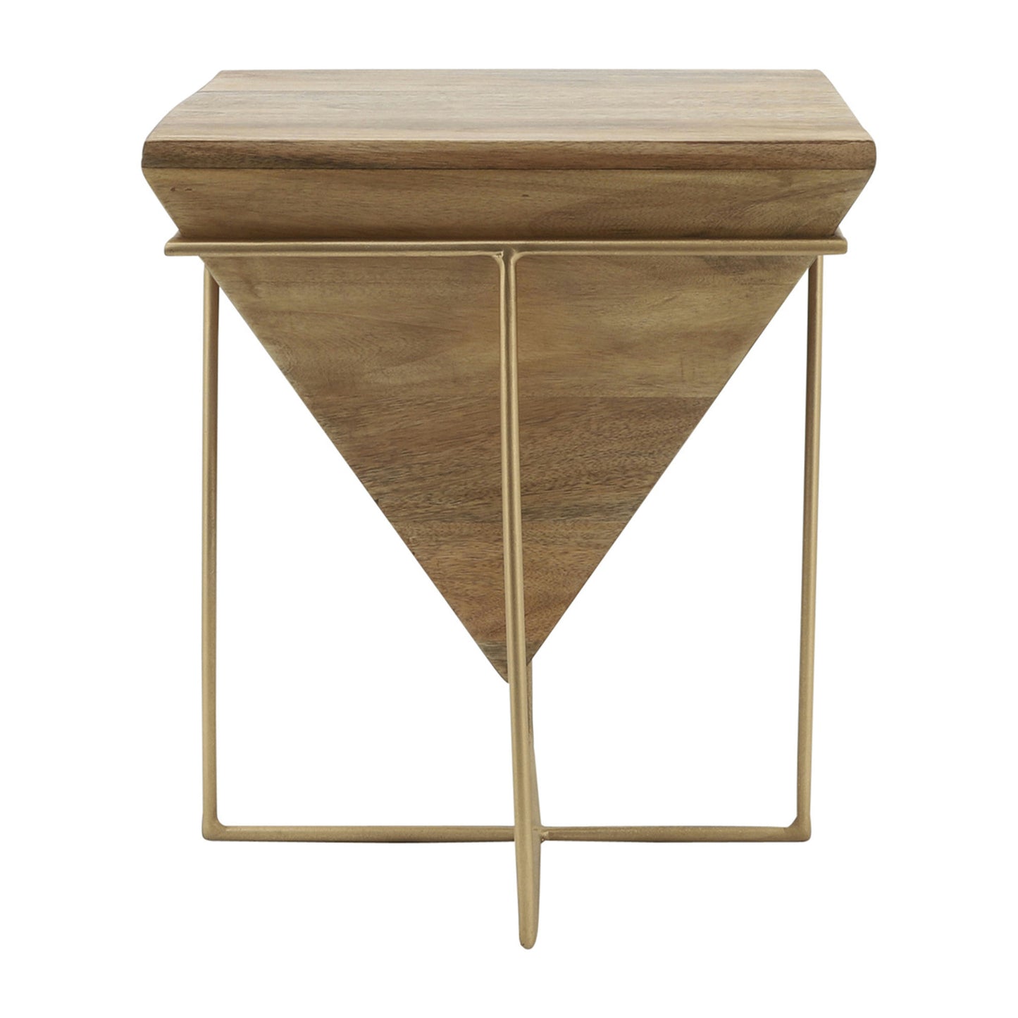 Wood, 18"h Inverted Pyramid Side Table, Brown/gold