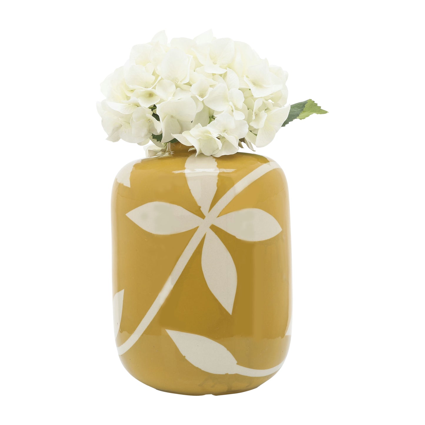 Cer, 12"h Leaf Vase, Yellow