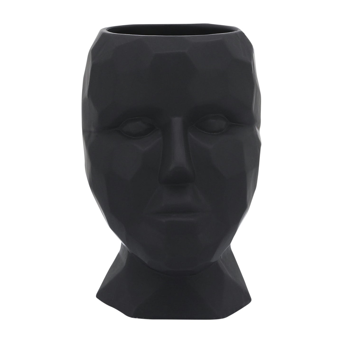 Porcelain, 6" Dia Face Vase, Black
