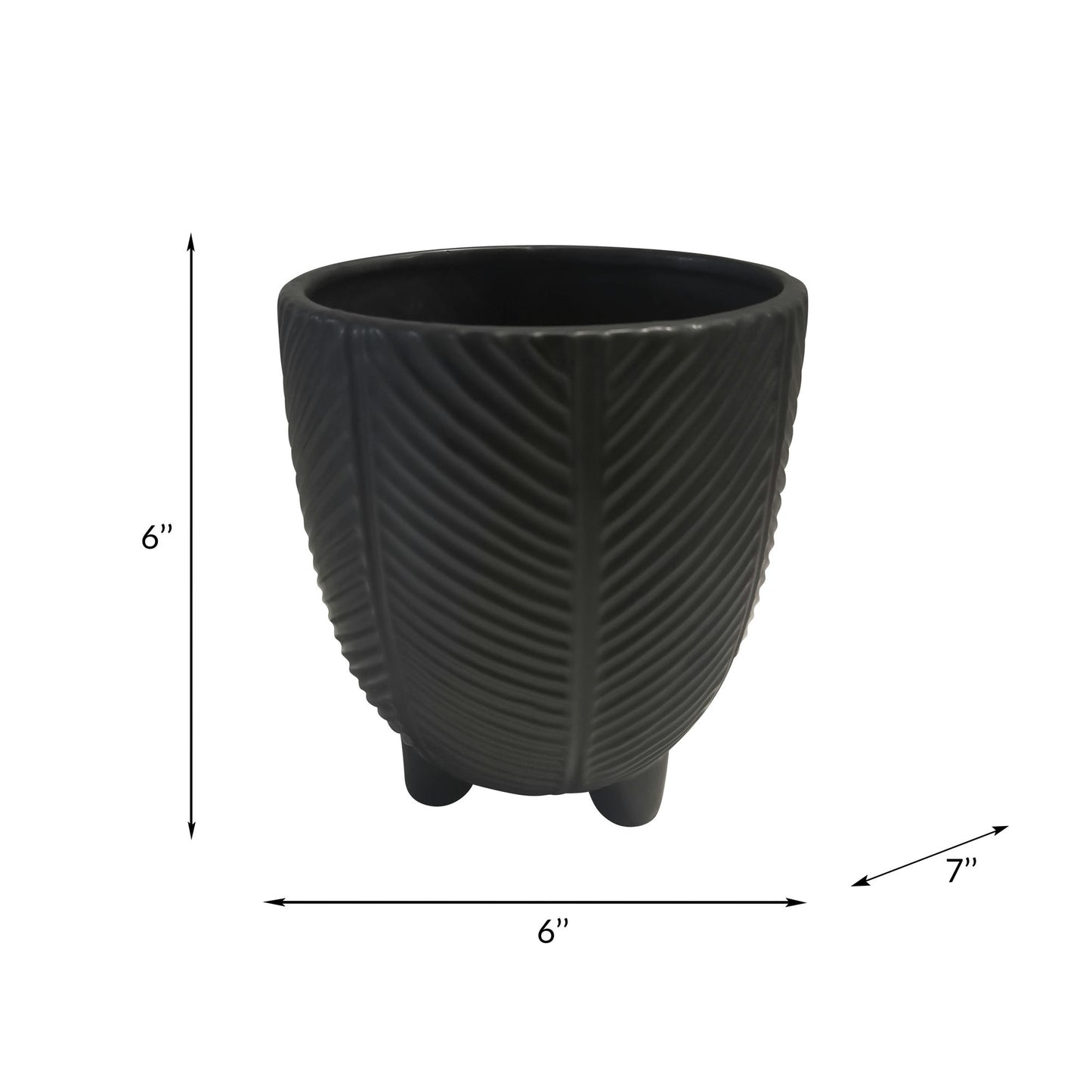 Porcelain, 6" Dia Footed Planter, Black