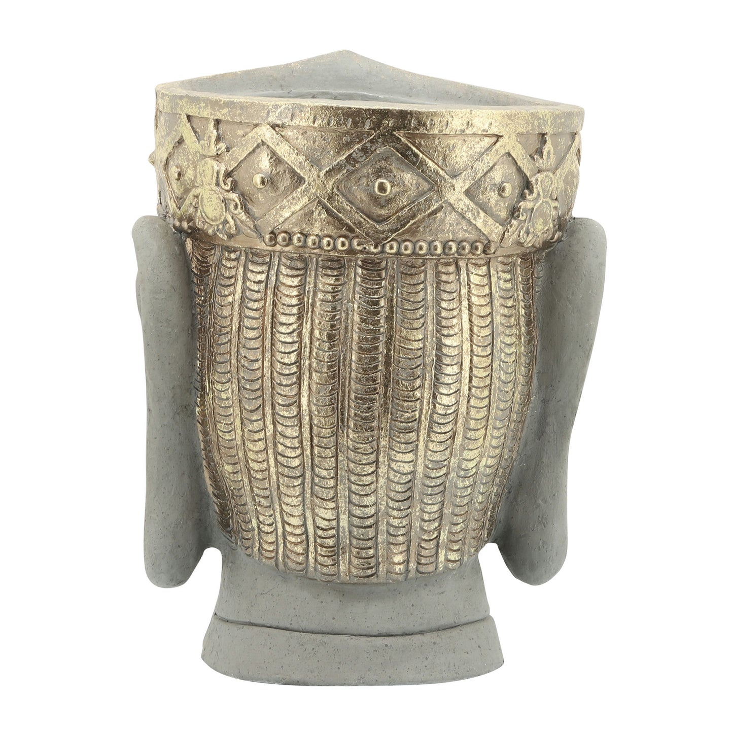 Resin, 13"d Buddha Head Planter, Gray/gold