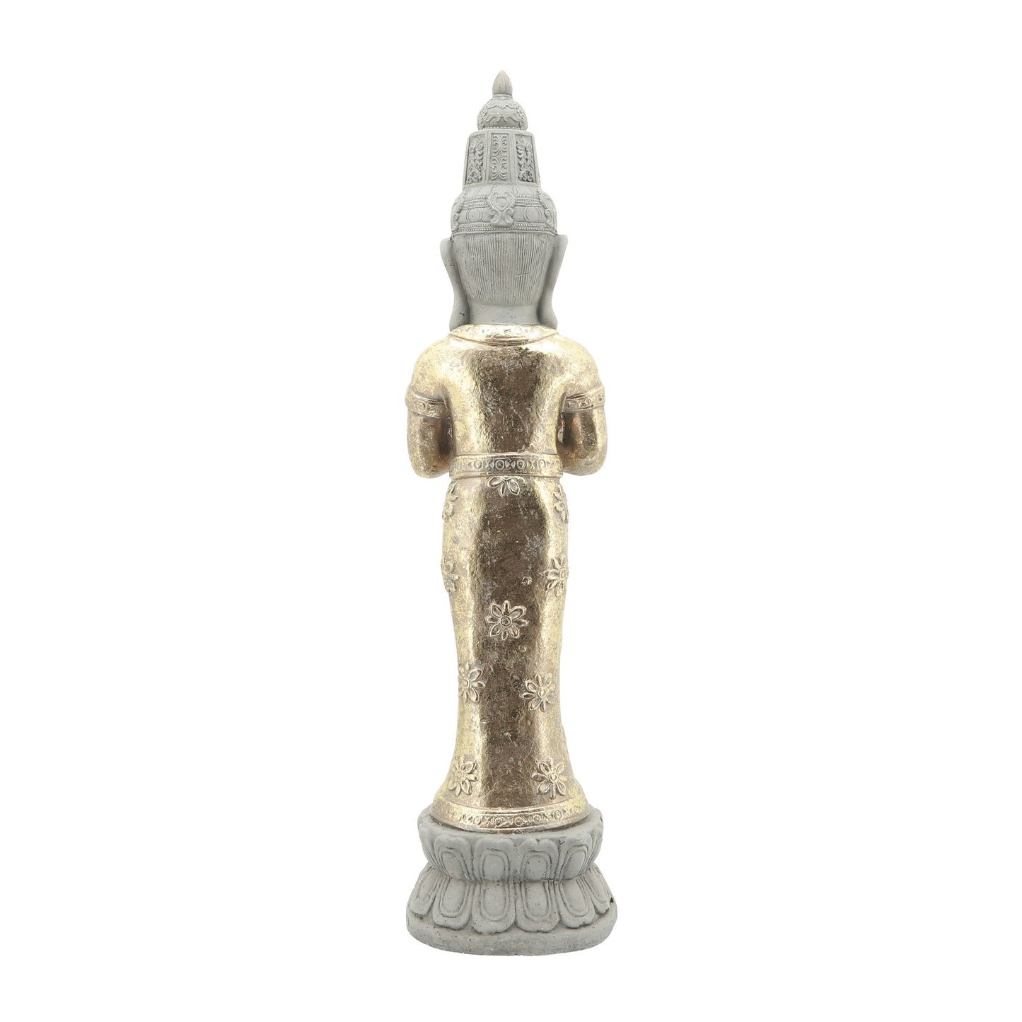 Resin, 26"h Standing Buddha, Gray/gold