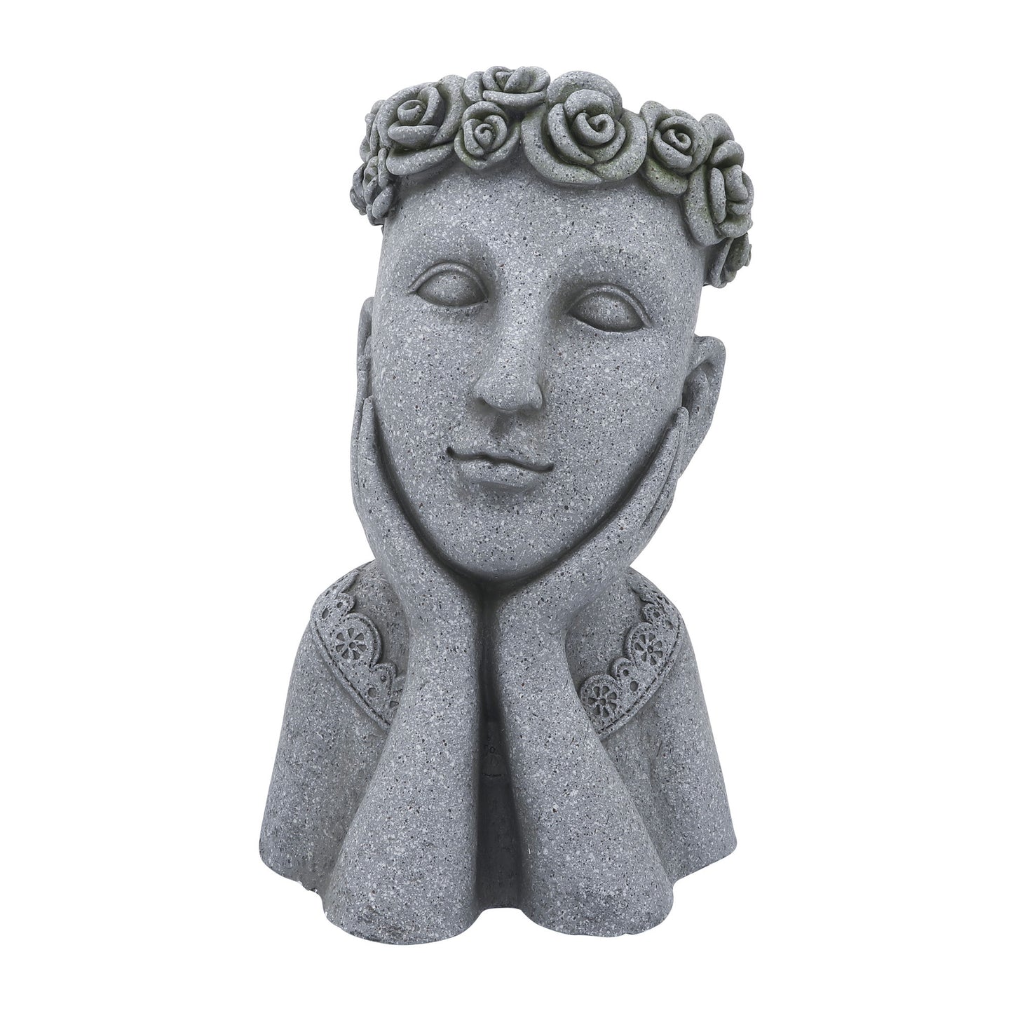 Resin, 18"h Daydreaming Lady Planter, Gray