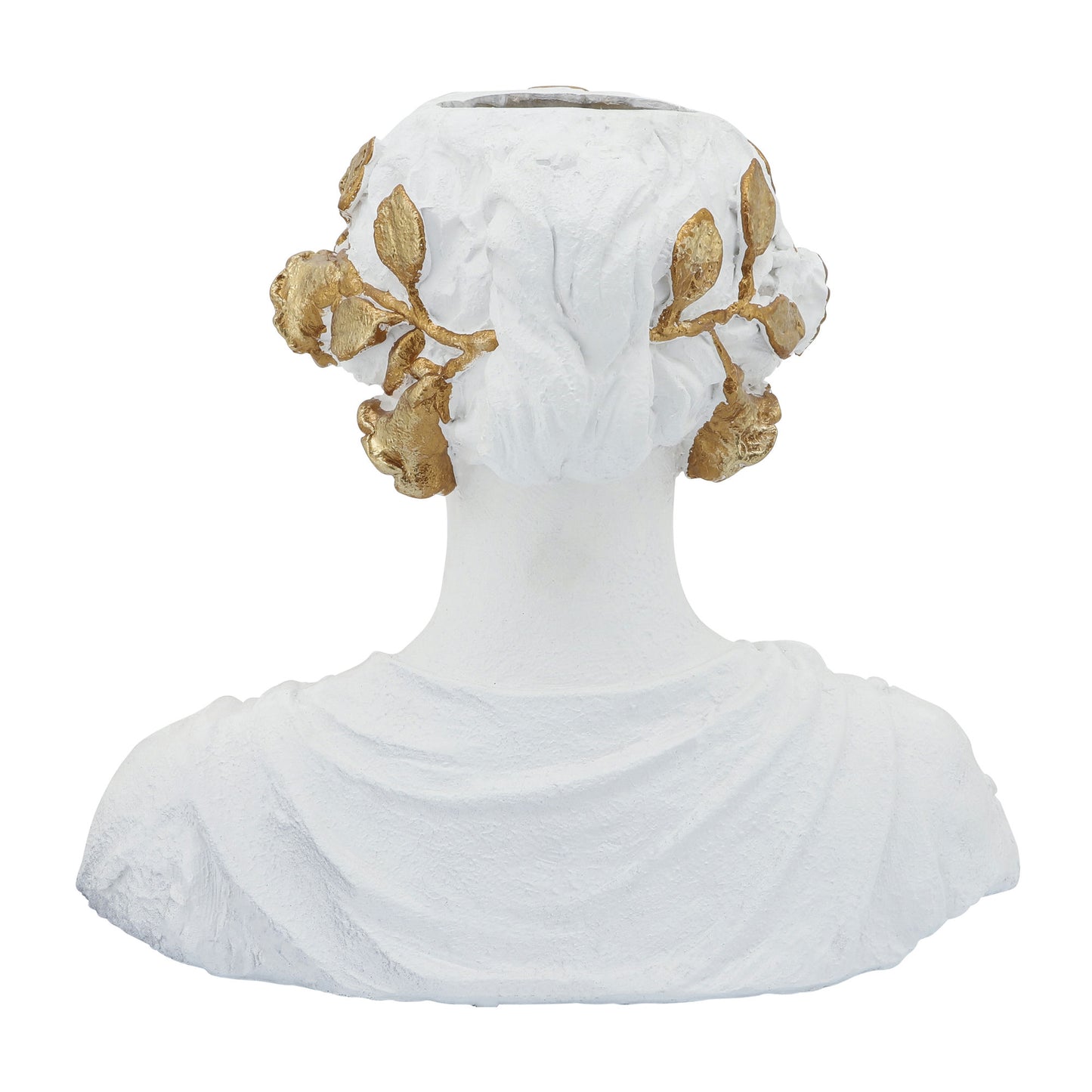 Resin, 15"h Flower Lady Bust Planter, White/gold