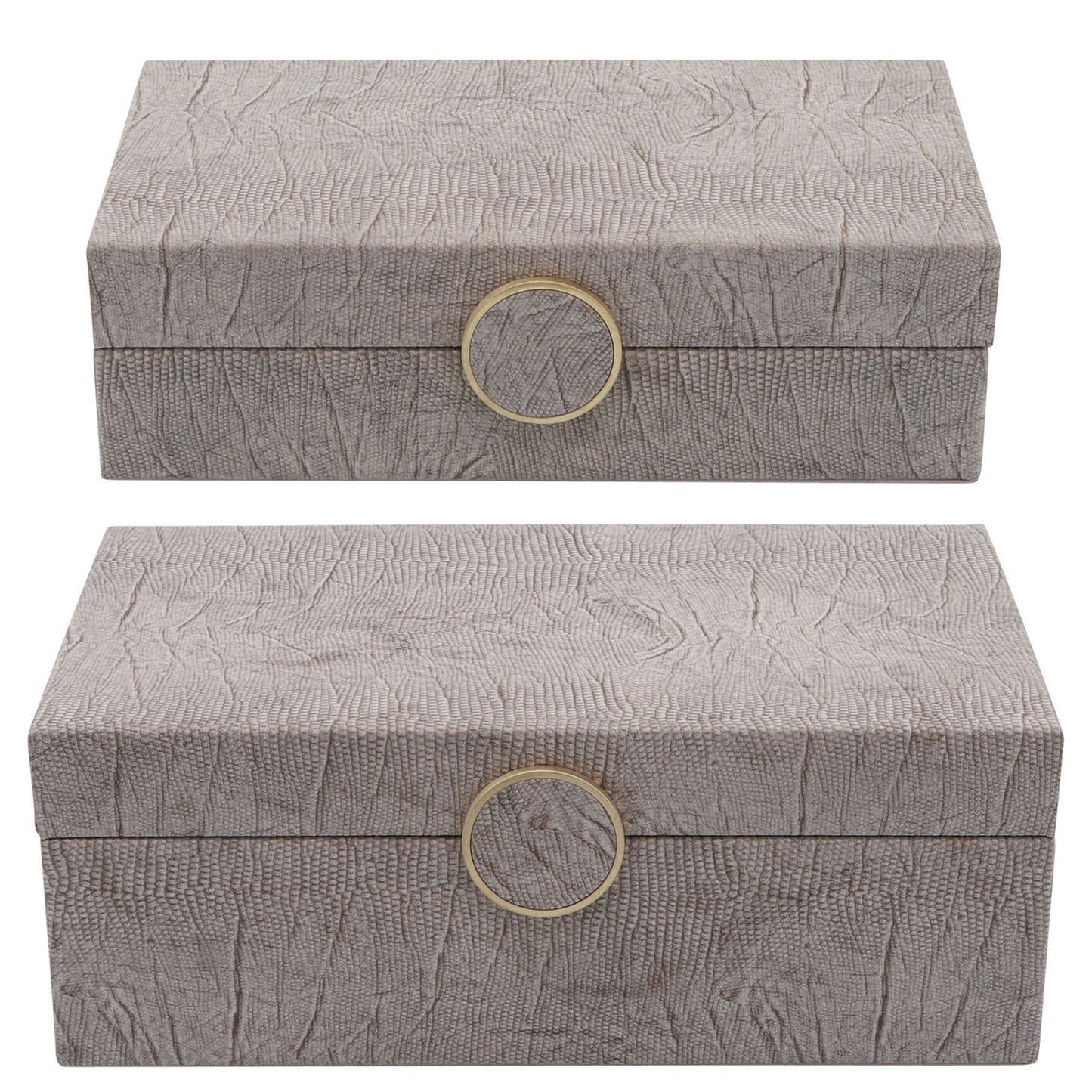 Wood, S/2 10/12" Box W/ Medallion, Beige