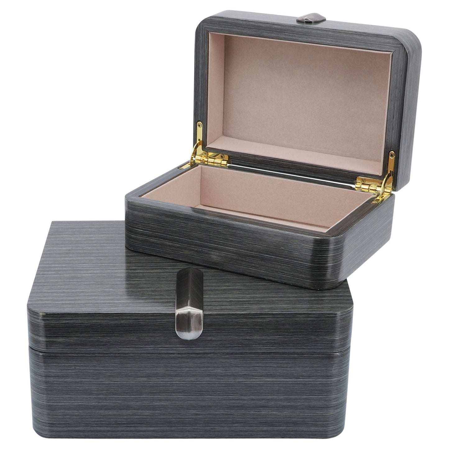 Wood, S/2 7/9" Box W/ Metal Clasp, Gray