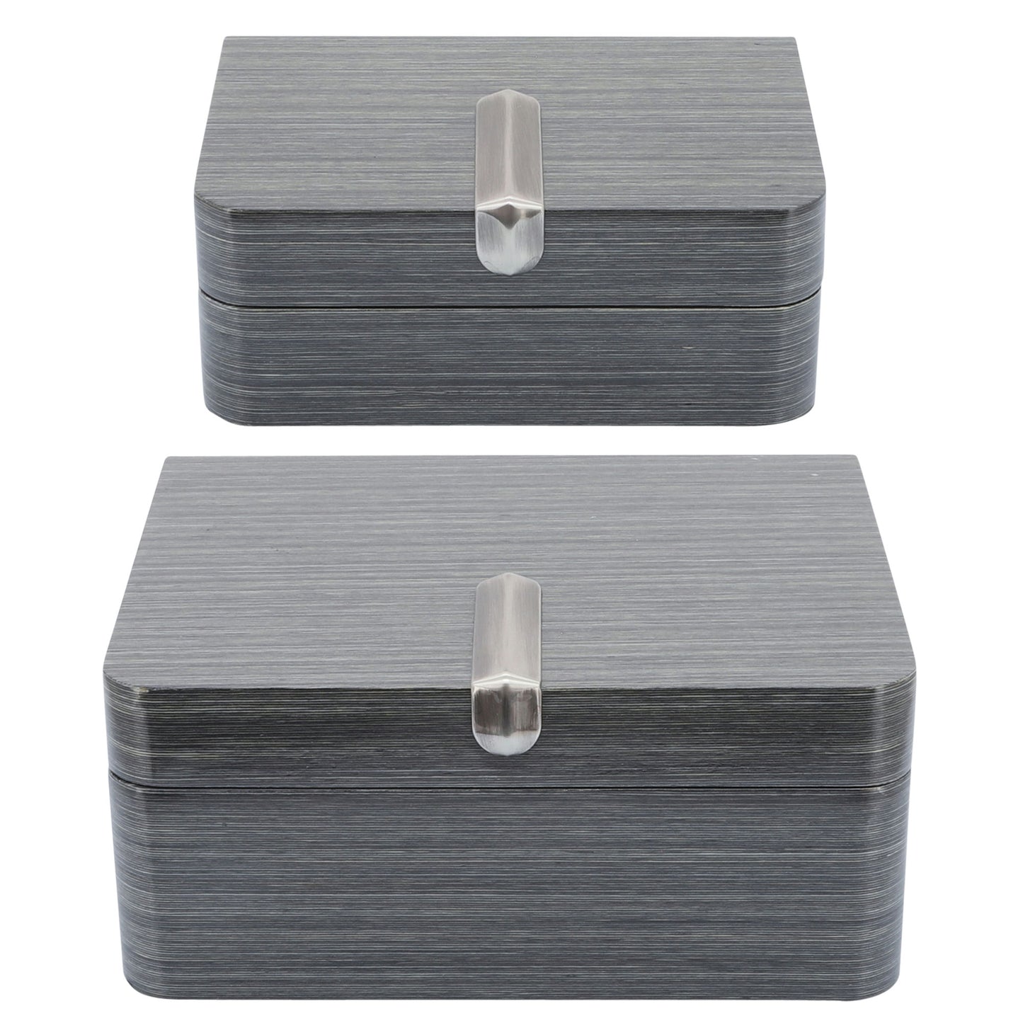 Wood, S/2 7/9" Box W/ Metal Clasp, Gray