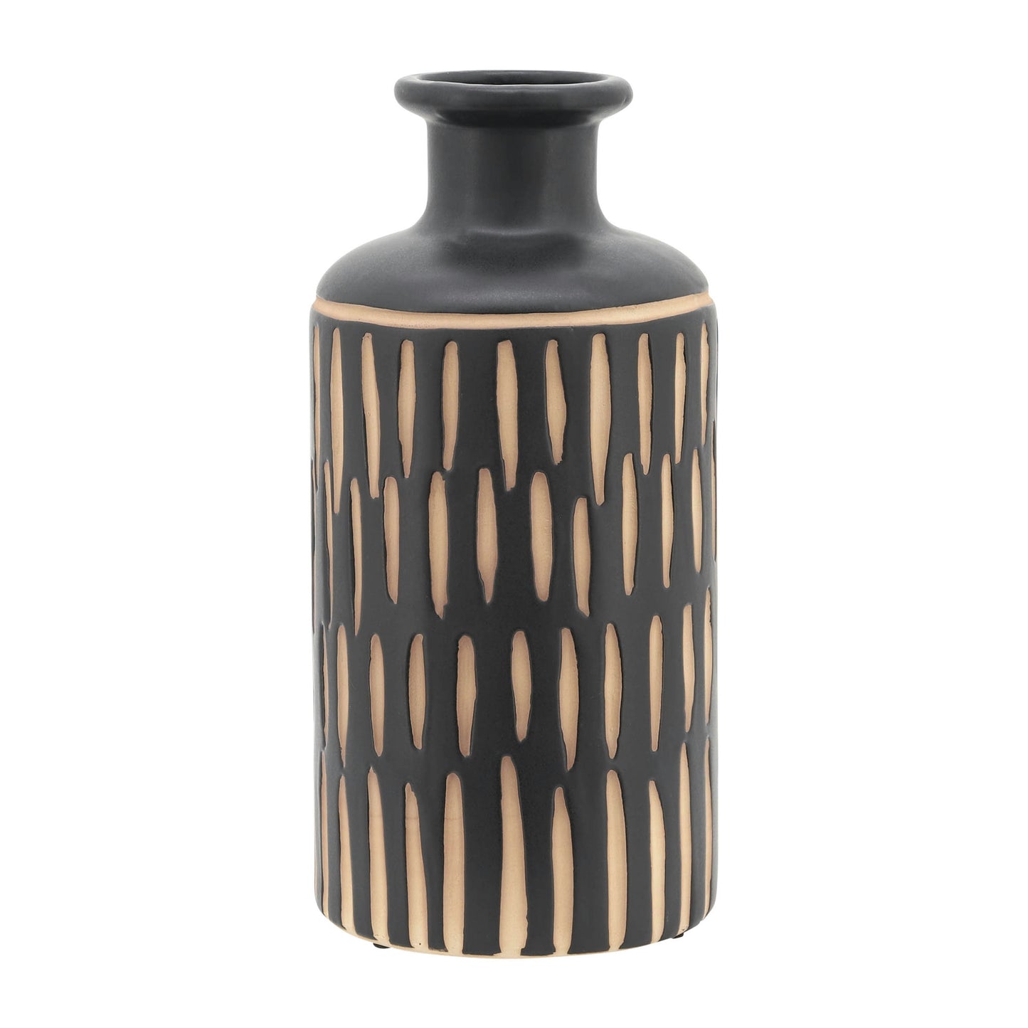 Cer, 10"h Tribal Vase, Black