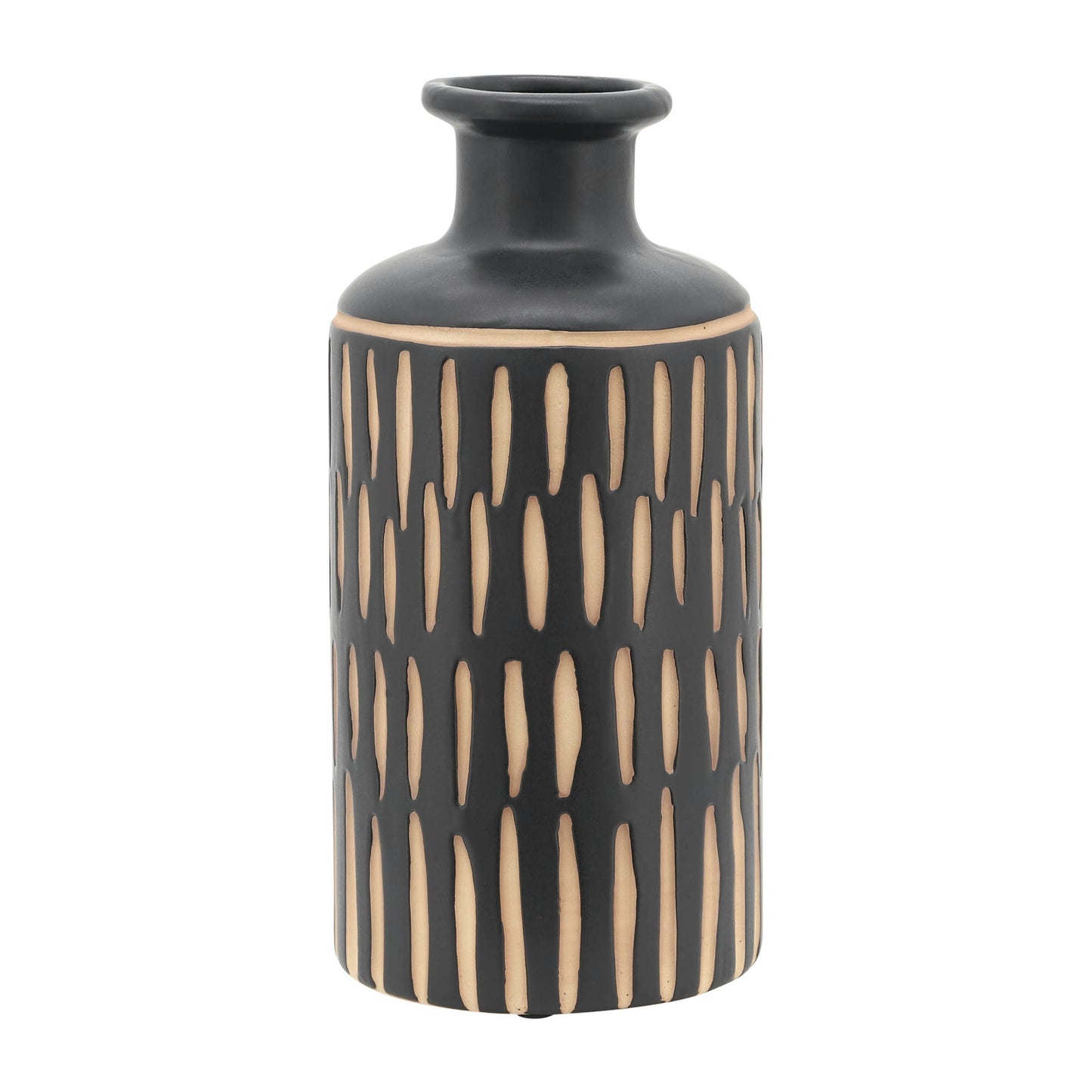 Cer, 10"h Tribal Vase, Black