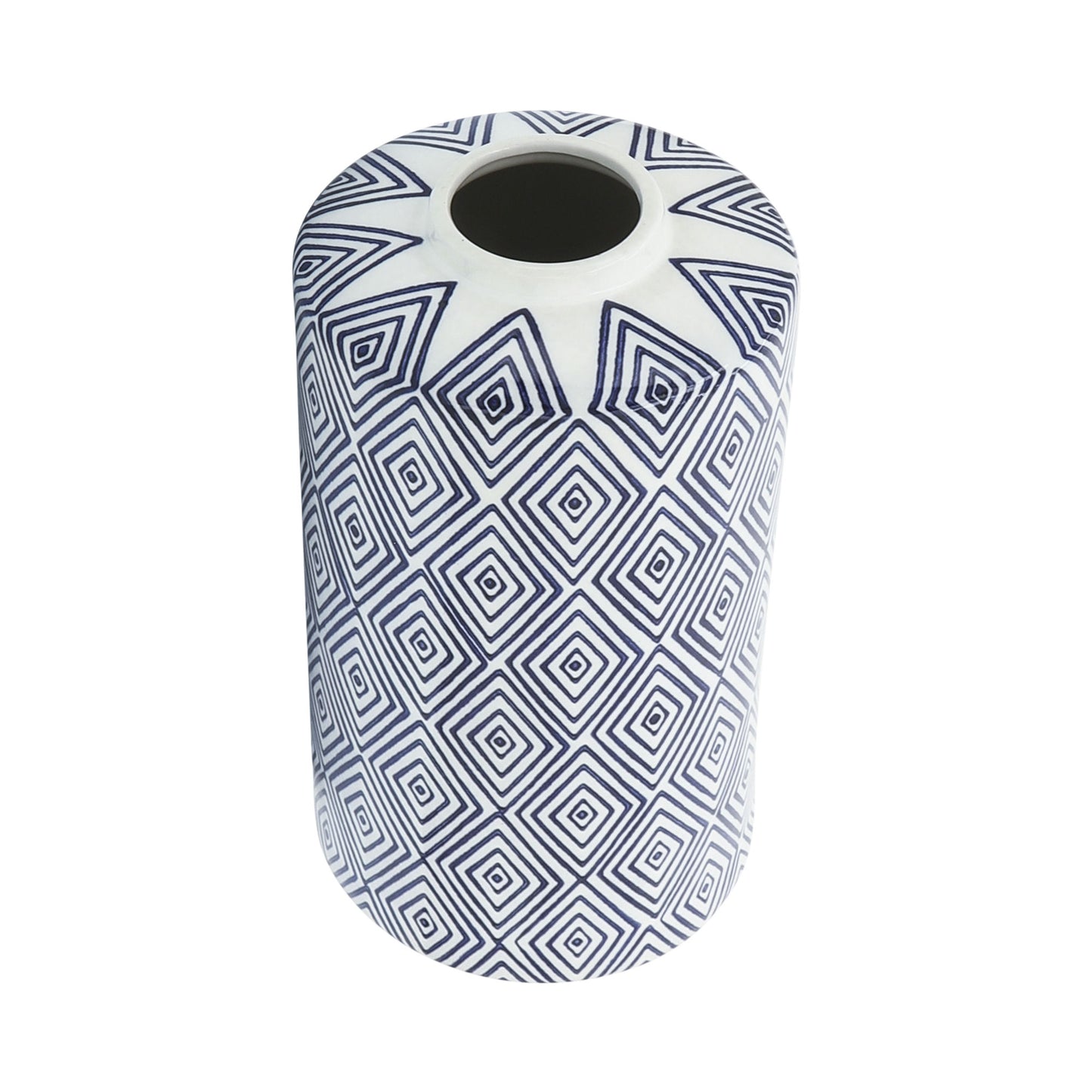 Cer, 9"h Diamond Jar W/ Lid, Blue
