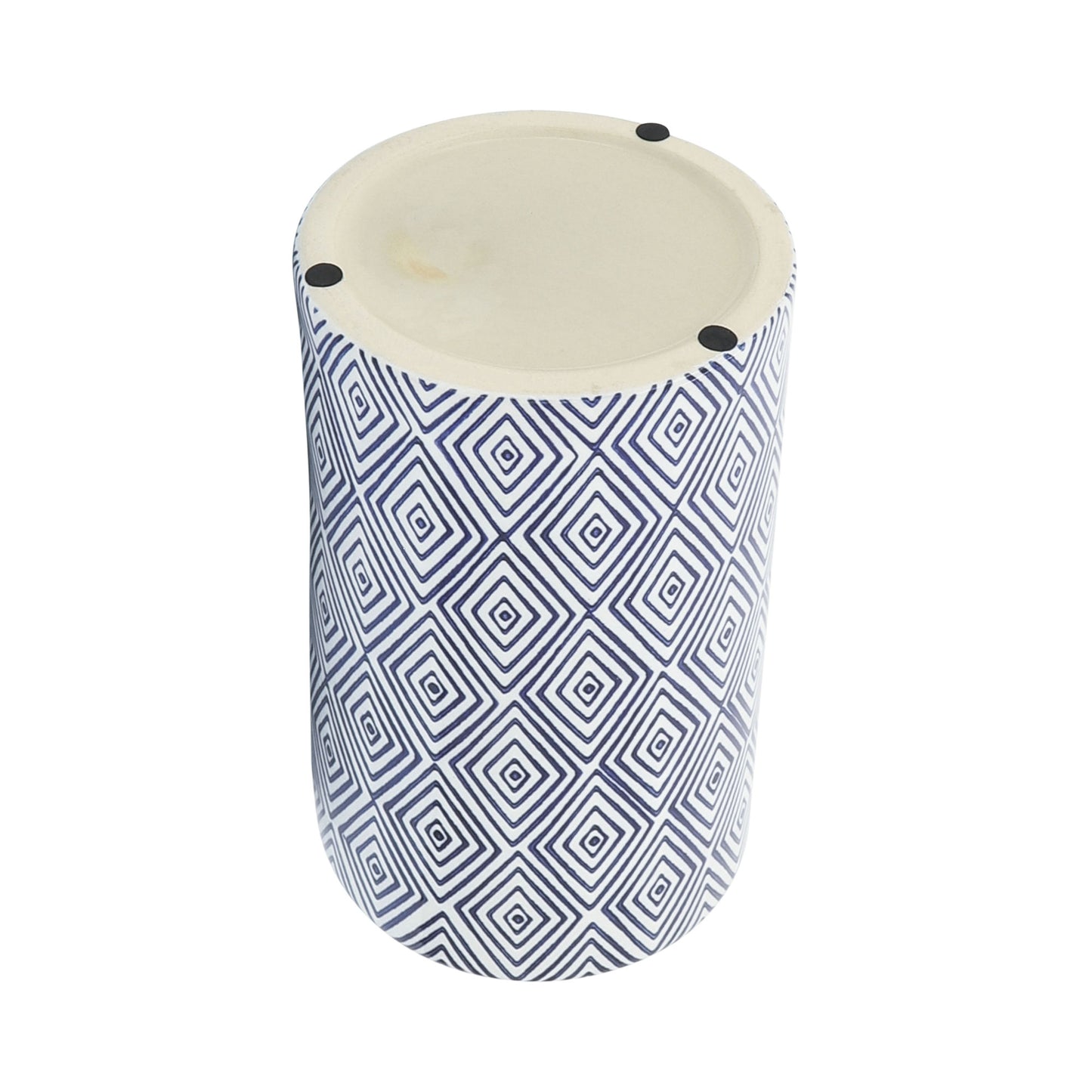 Cer, 9"h Diamond Jar W/ Lid, Blue