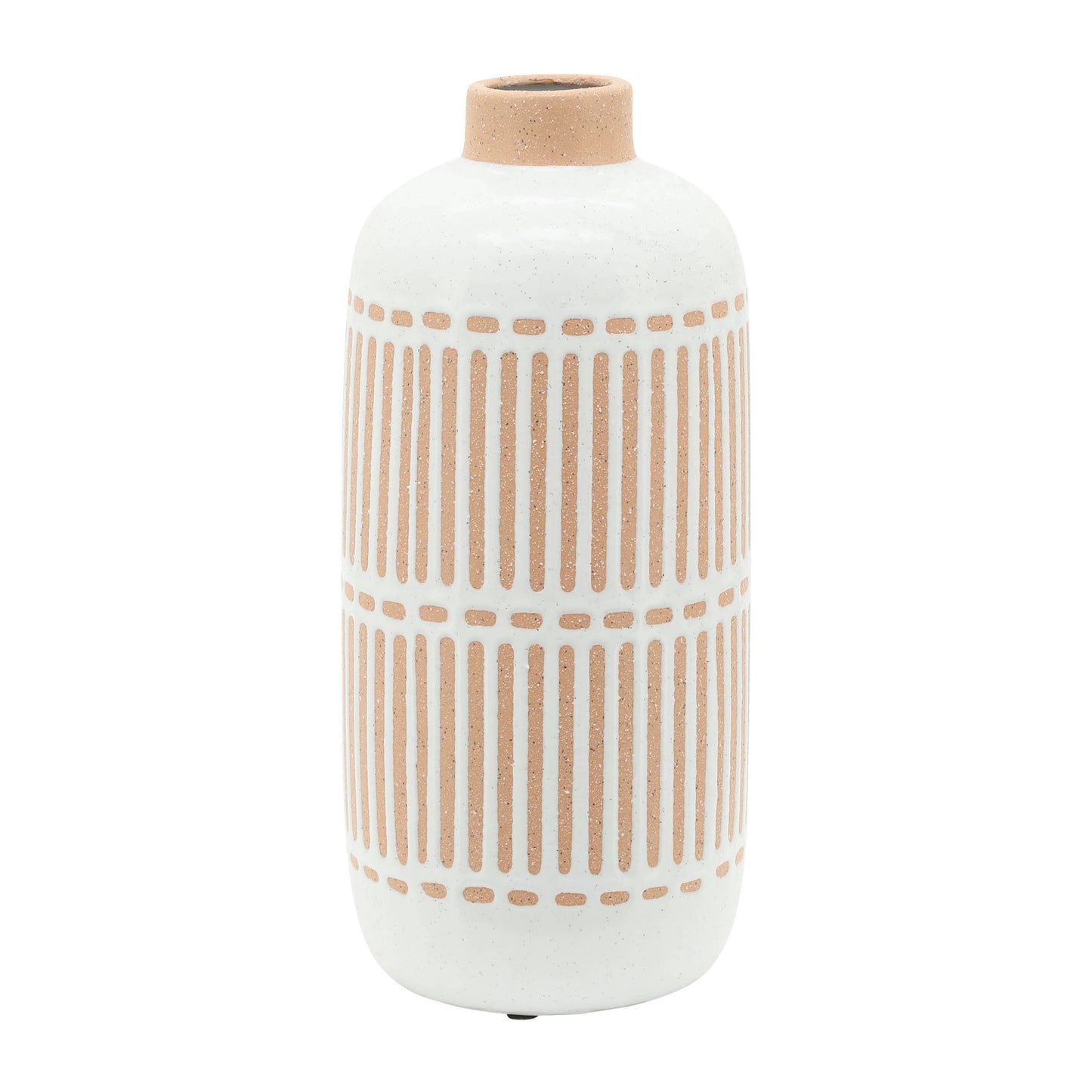 Cer, 12" Round Aztec Vase, Ivory