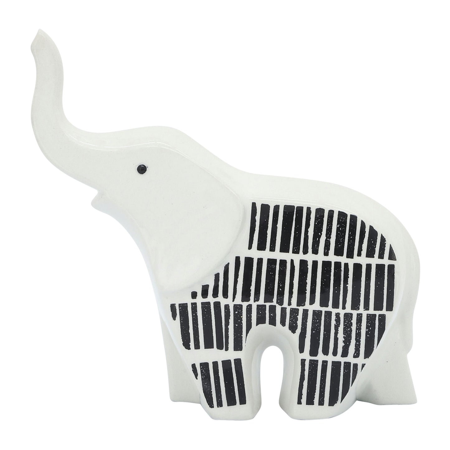 Cer, 7"l Elephant Trunk Up, Black/white