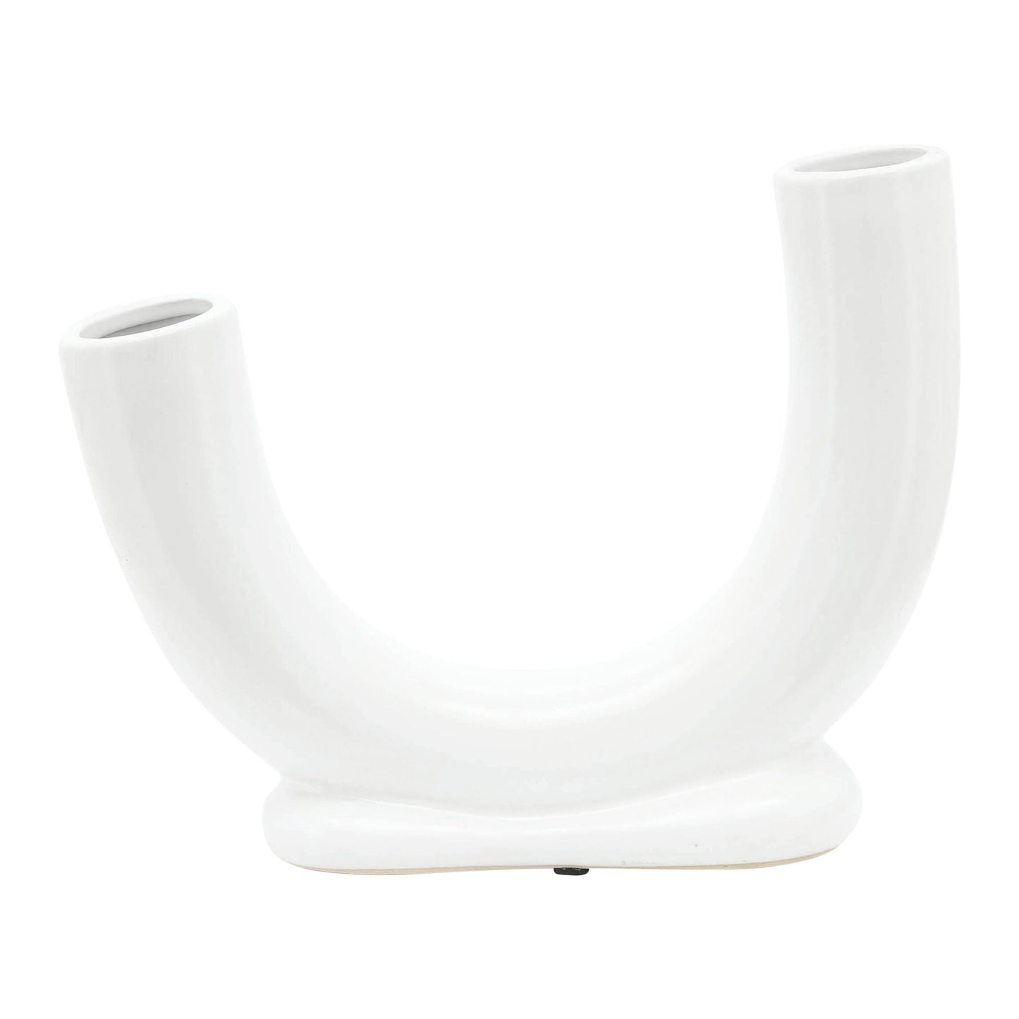 Cer, 8"h U-shaped Vase W/ Base, White