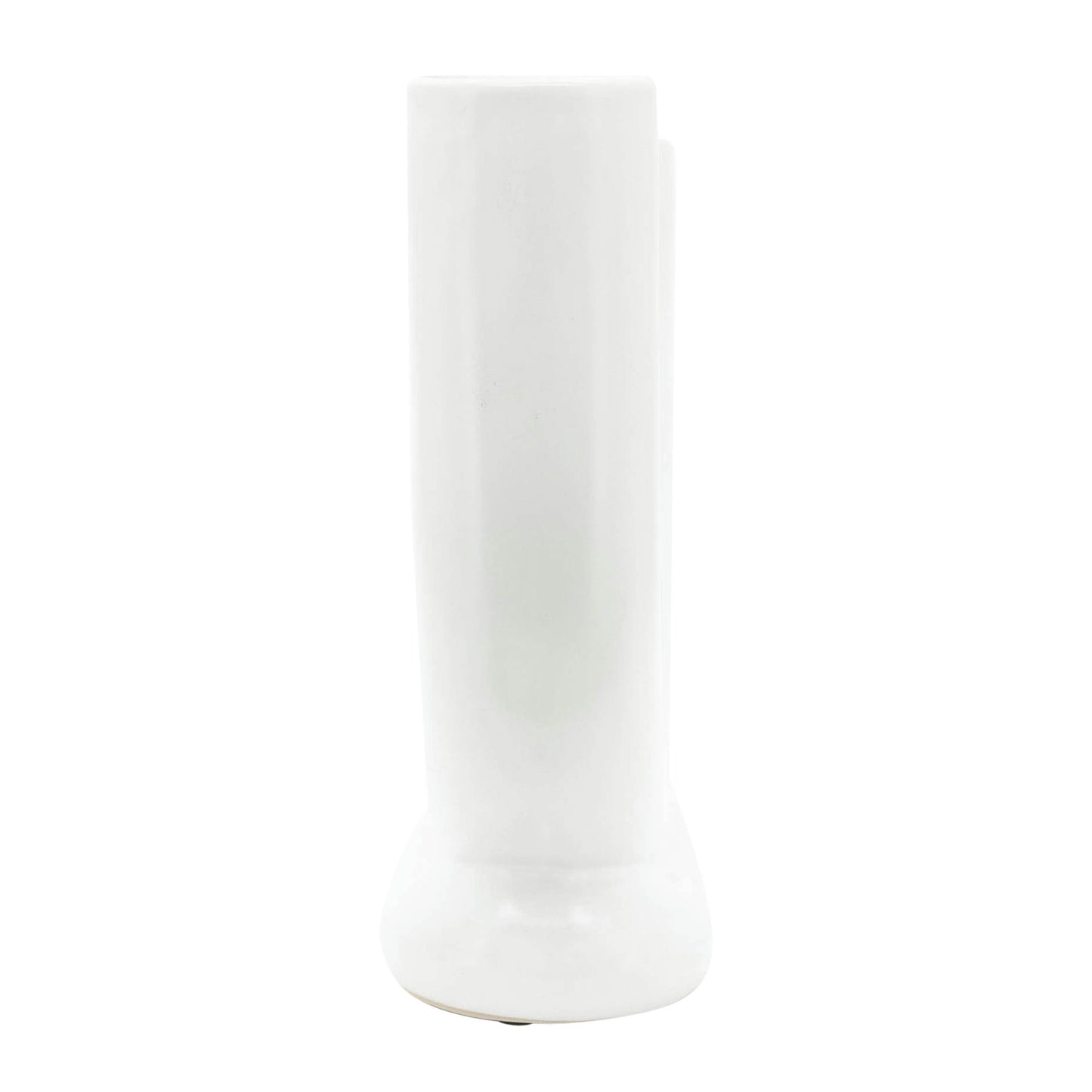 Cer, 8"h U-shaped Vase W/ Base, White