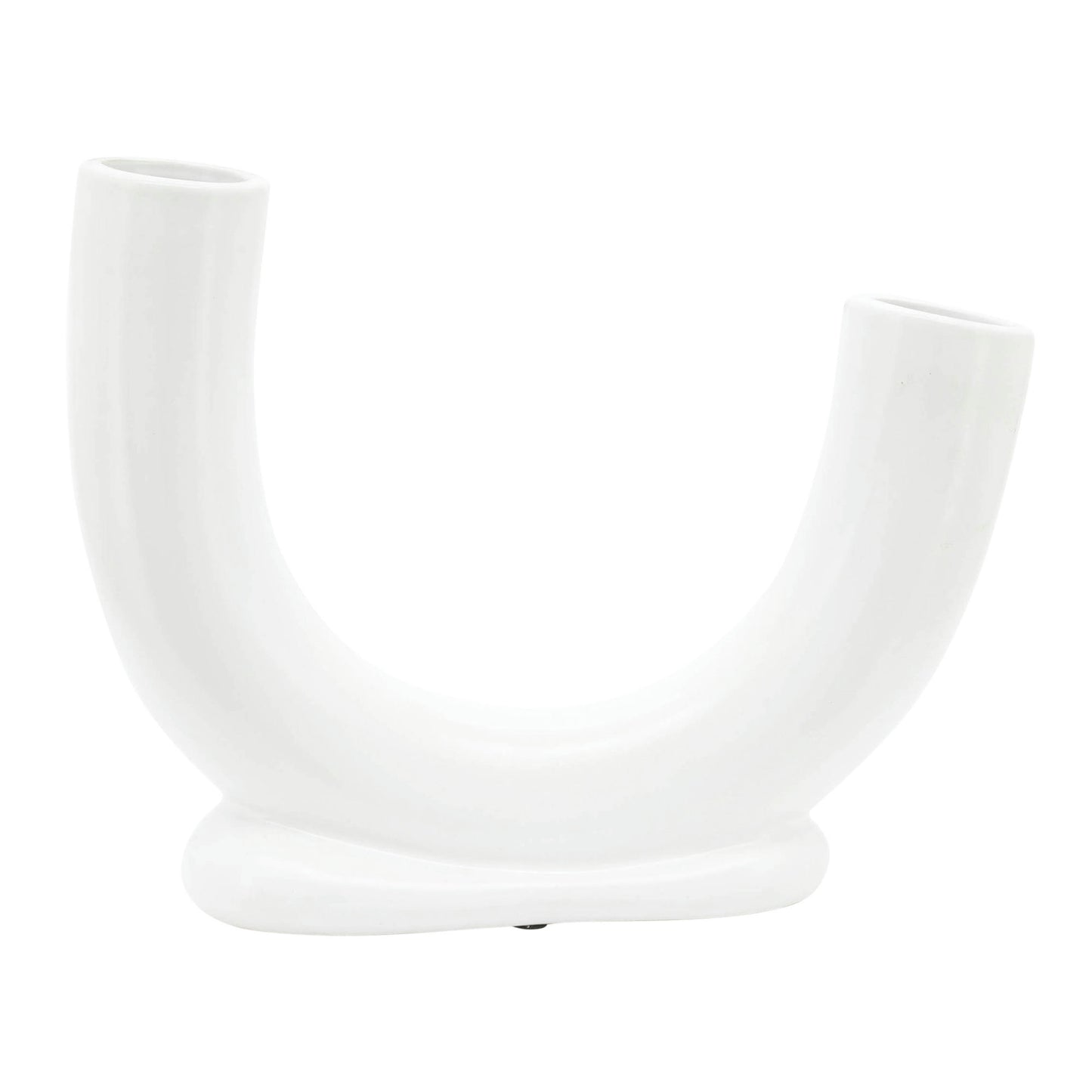 Cer, 8"h U-shaped Vase W/ Base, White