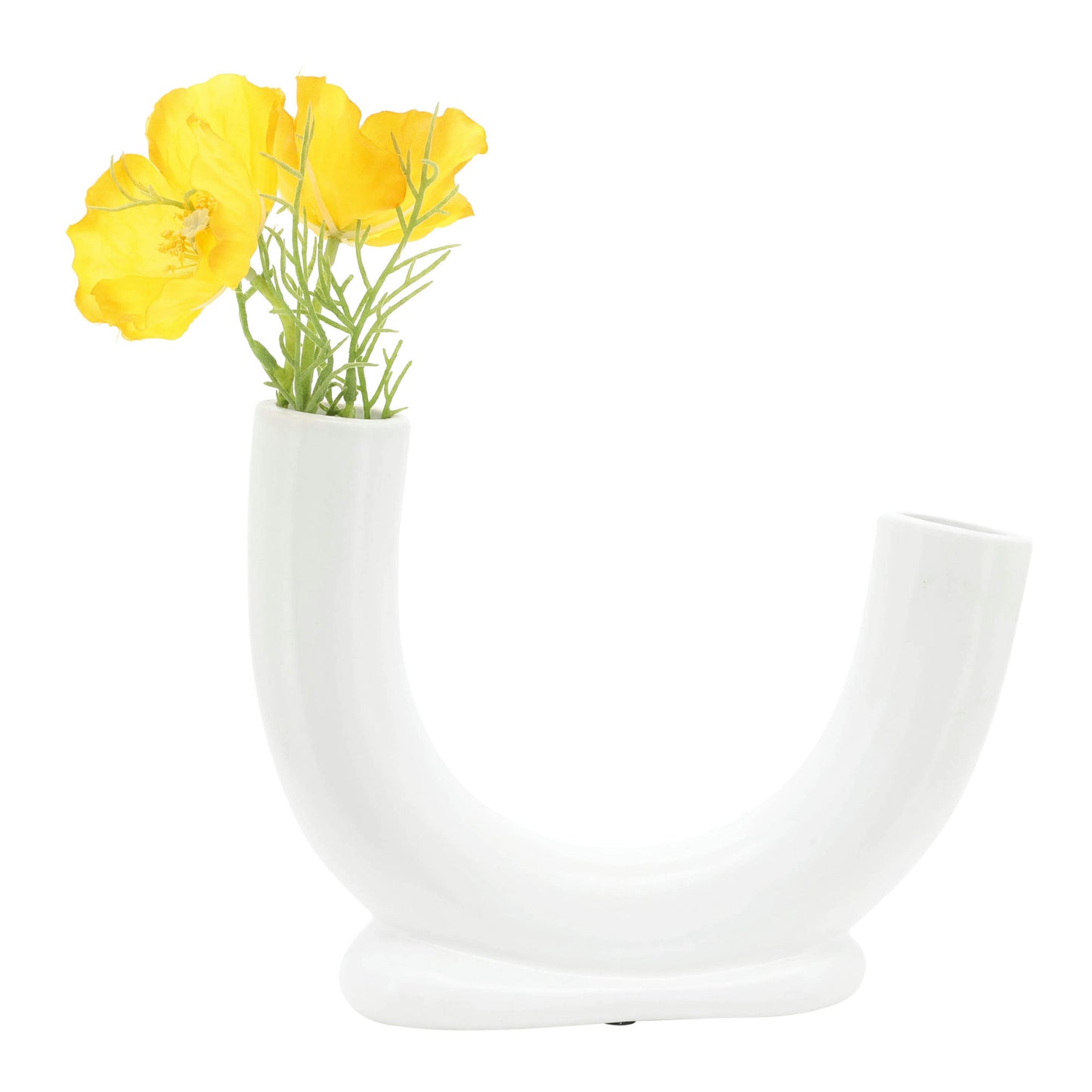 Cer, 8"h U-shaped Vase W/ Base, White