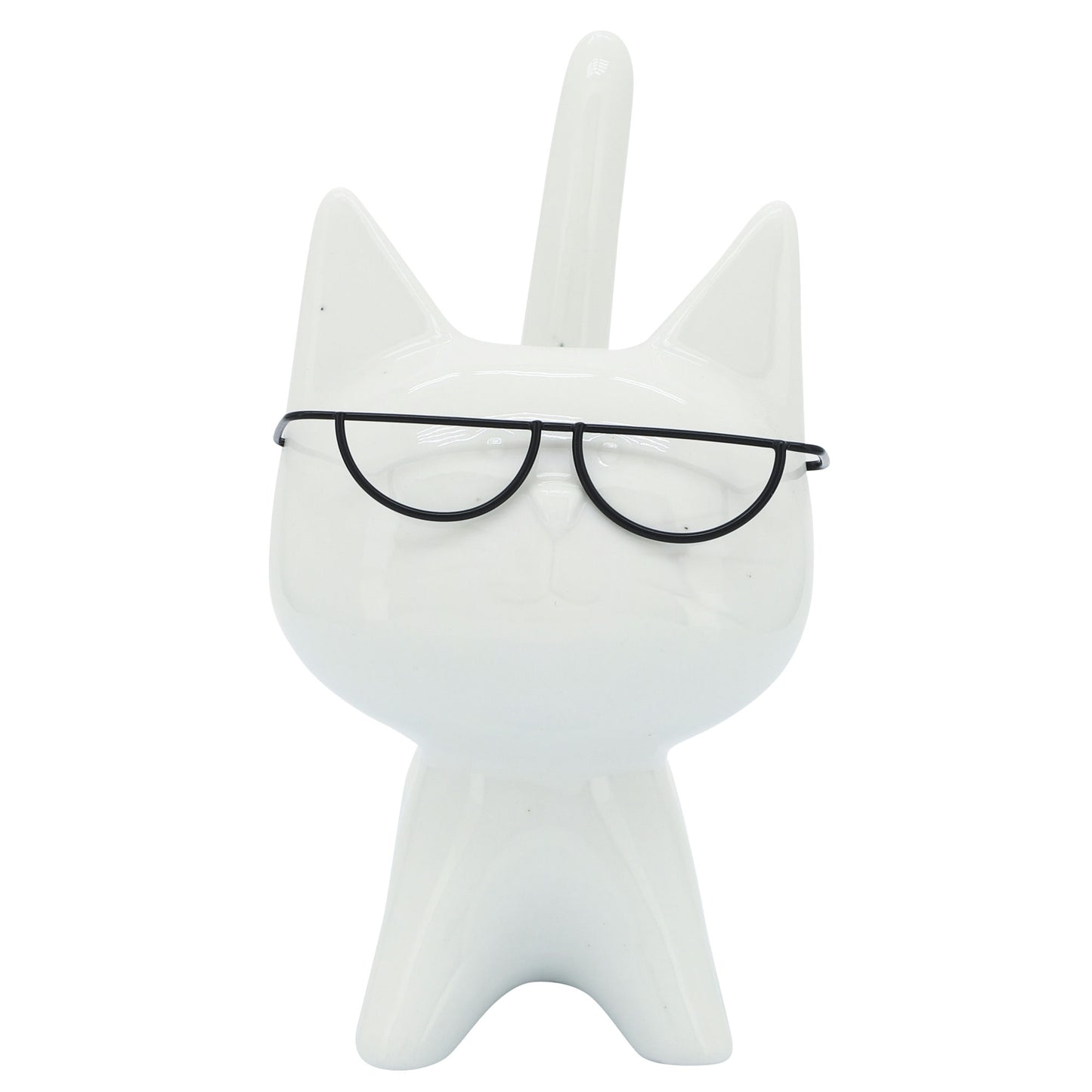 Porcelain, 8"h Kitty W/ Glasses, White