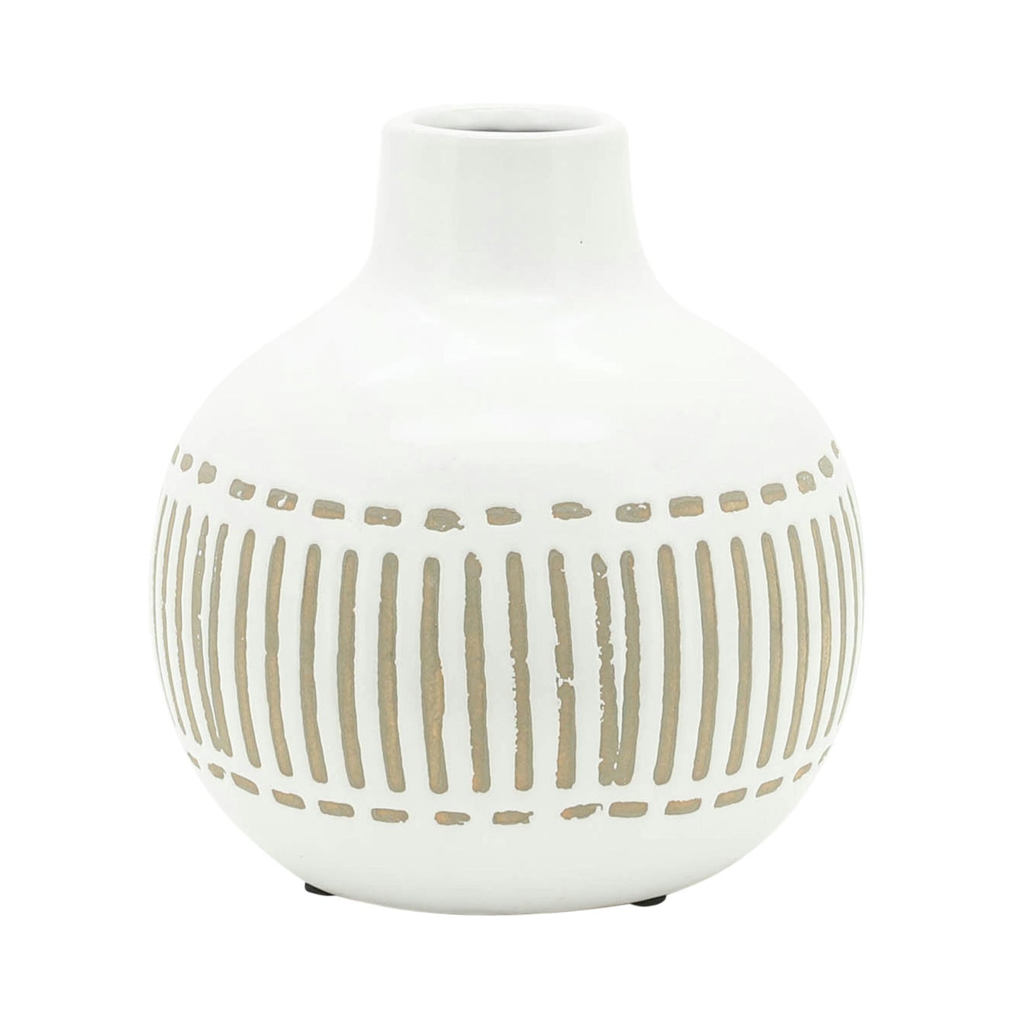 Cer, 6"h Round Aztec Vase, Gray