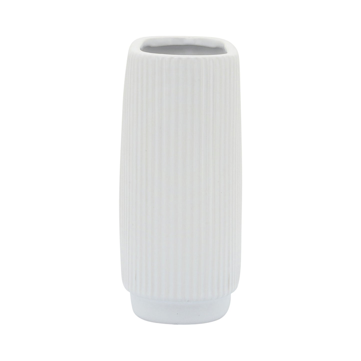 Cer, 8"h Ridged Vase, White