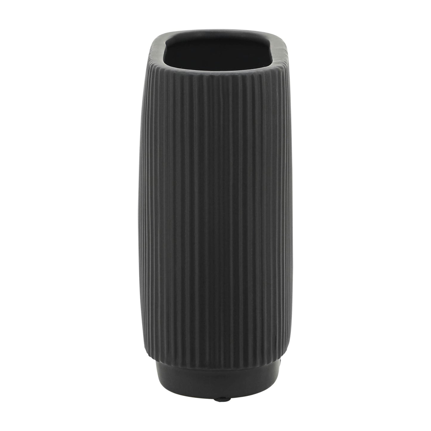 Cer, 8"h Ridged Vase, Black