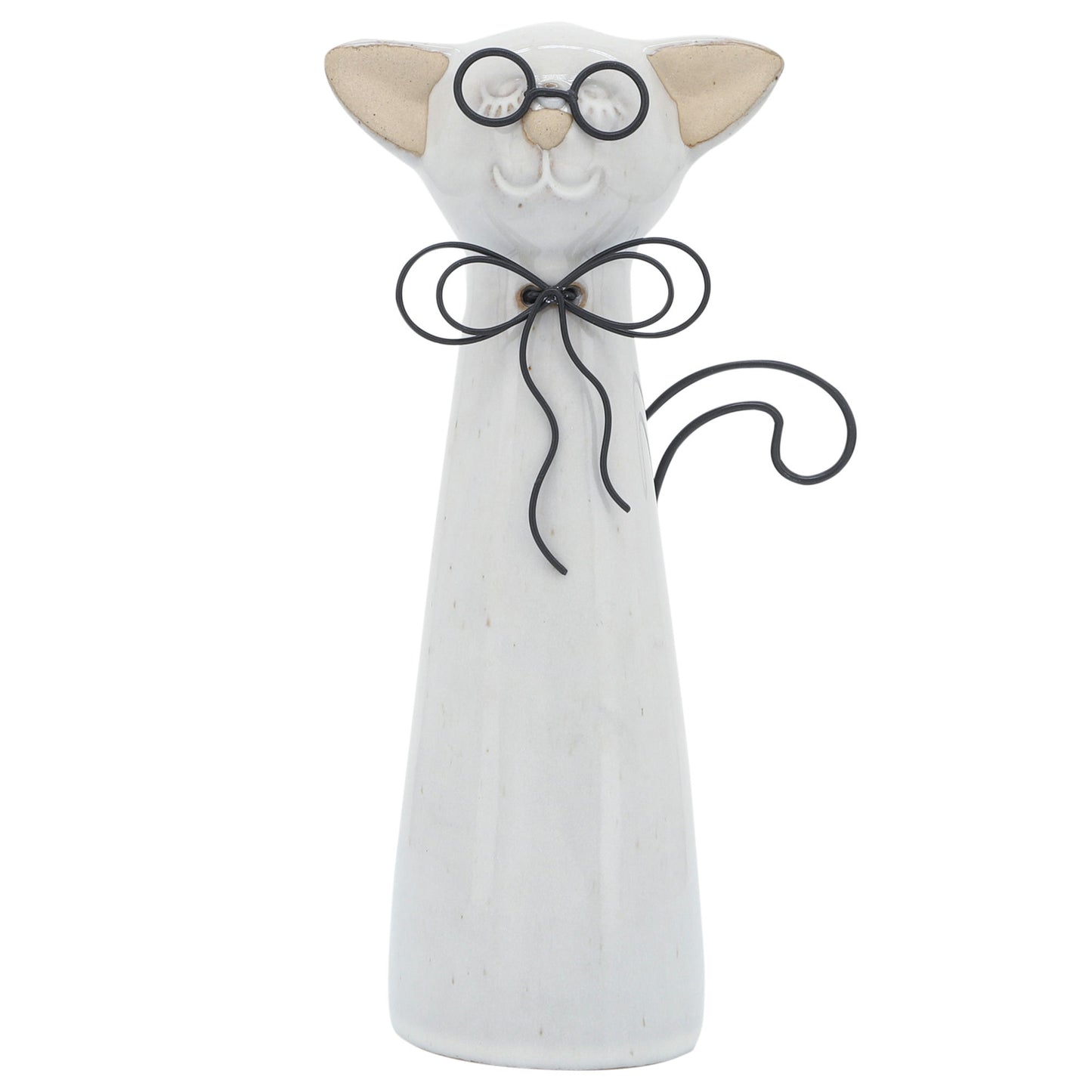 Cer, 8"h Cat W/ Glasses, Beige