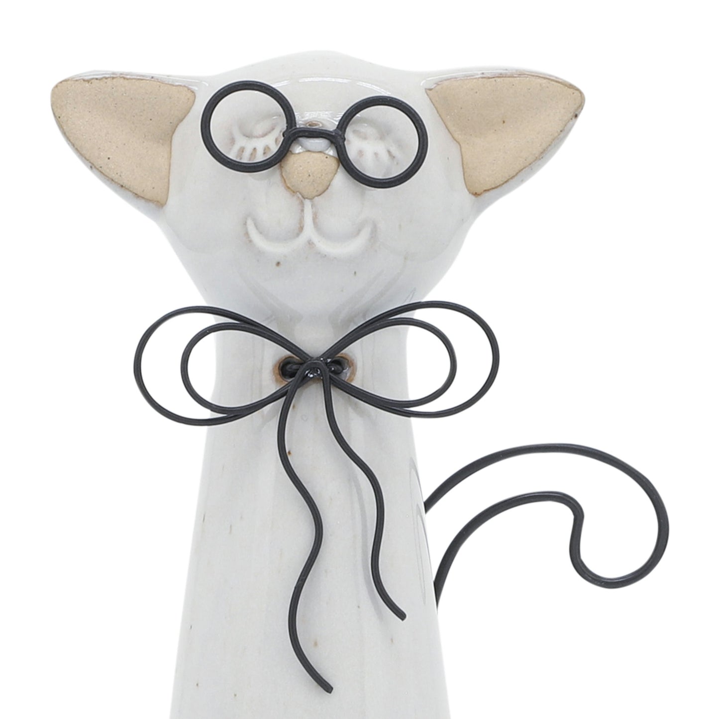 Cer, 8"h Cat W/ Glasses, Beige