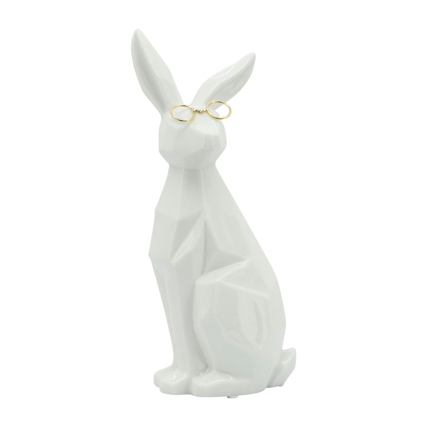 Cer, 11"h Sideview Bunny W/ Glasses, White/gold