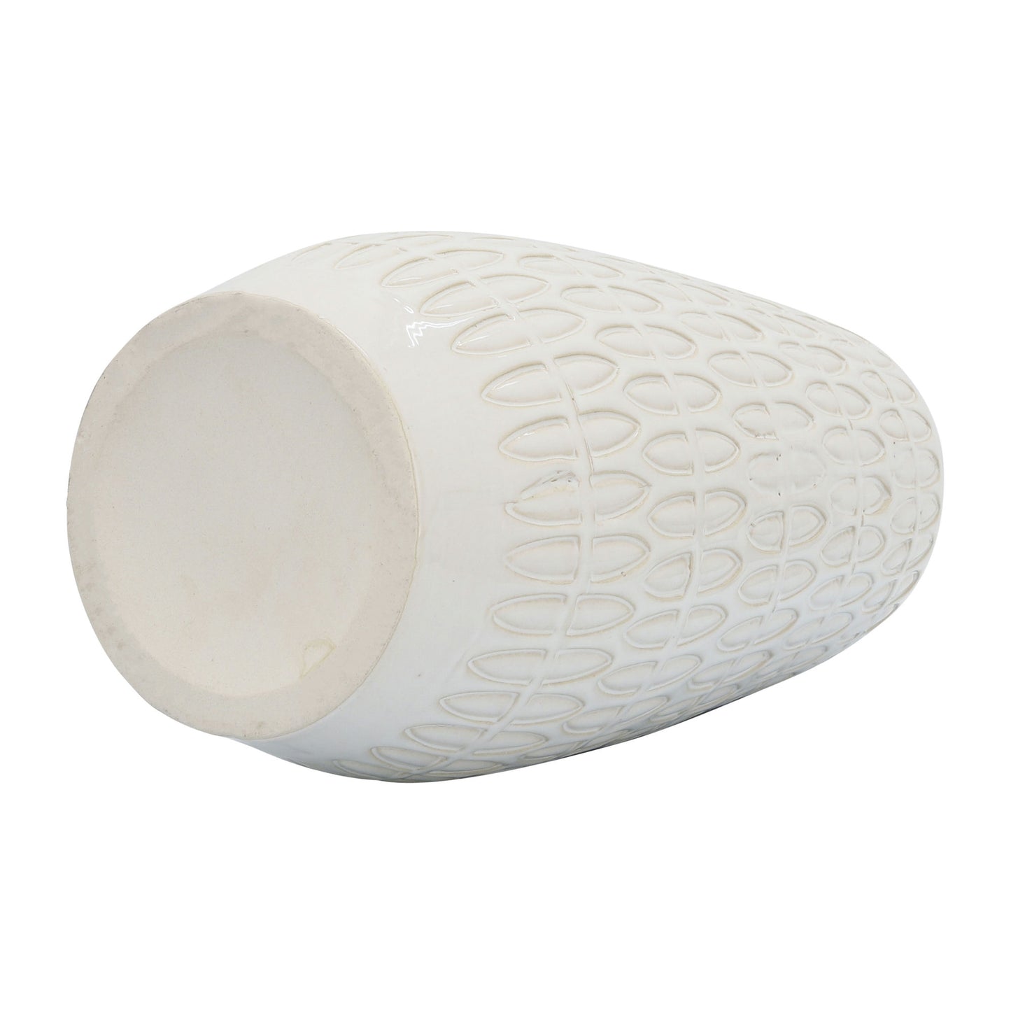 Cer, 15"h Carved Vase, Beige