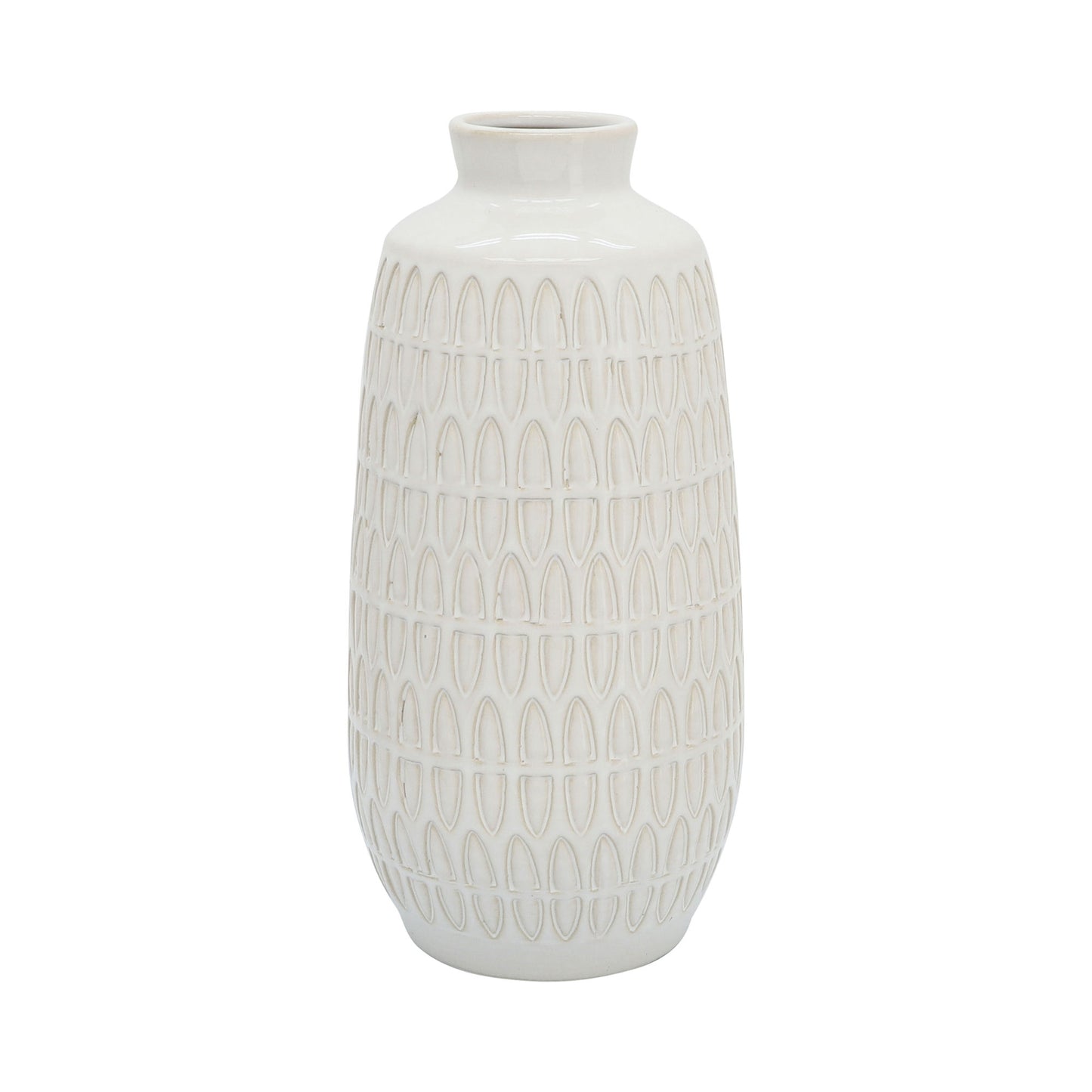 Cer, 12"h Carved Vase, Beige