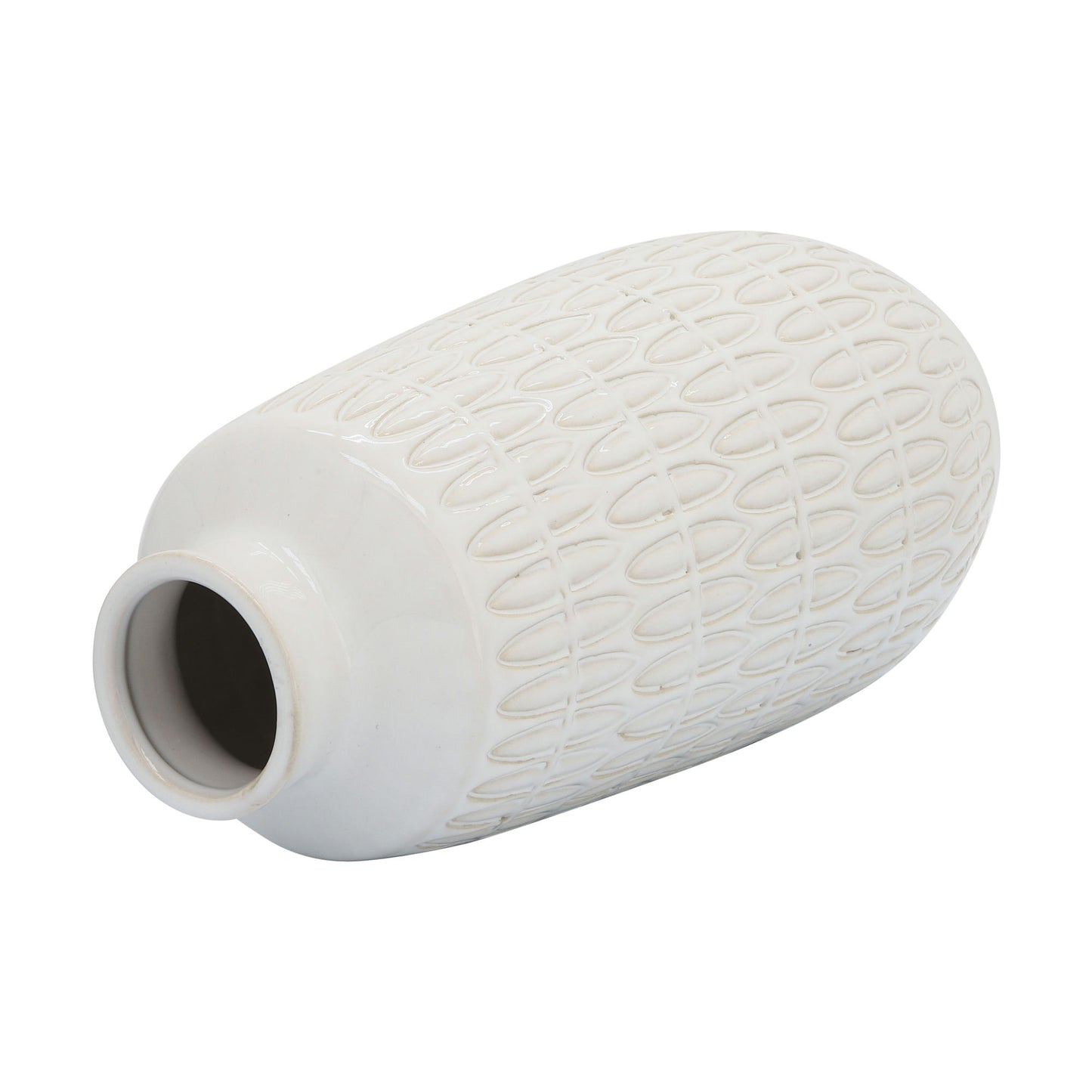 Cer, 12"h Carved Vase, Beige
