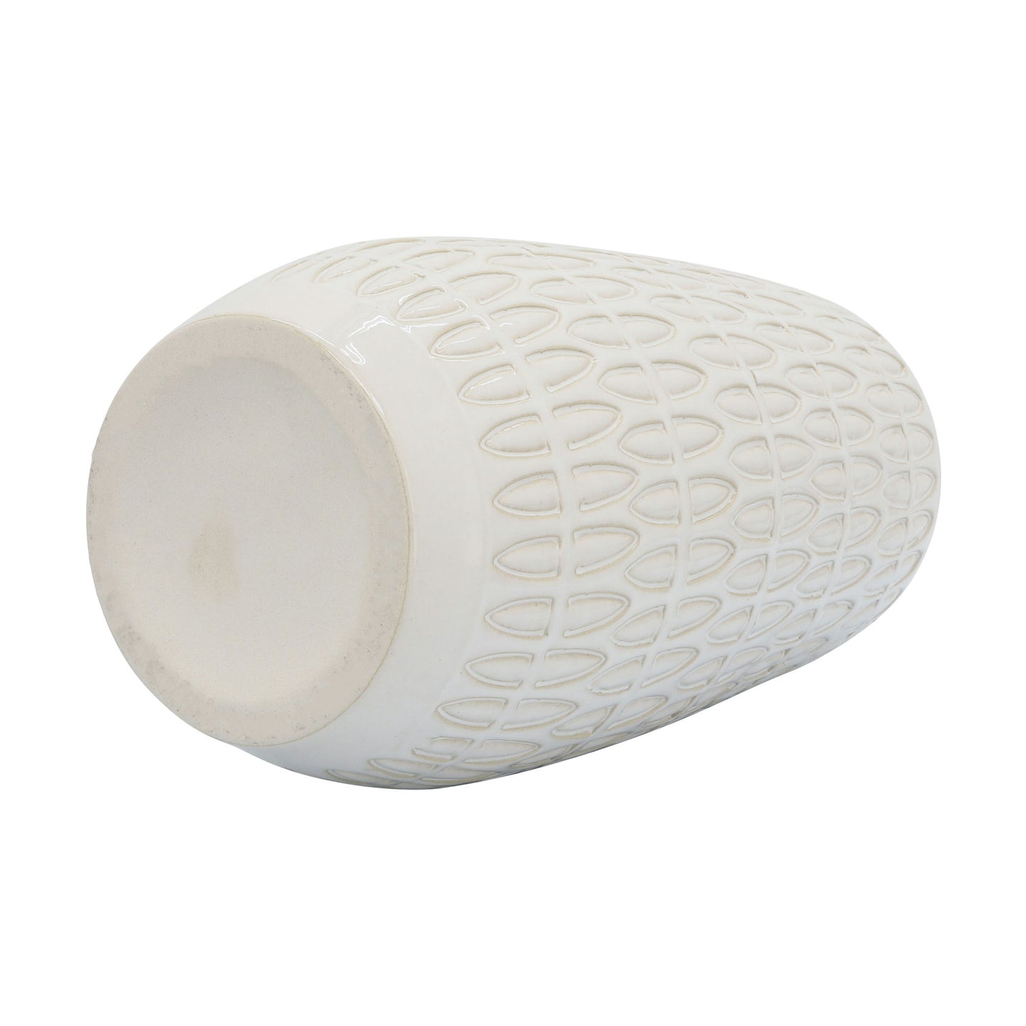 Cer, 12"h Carved Vase, Beige