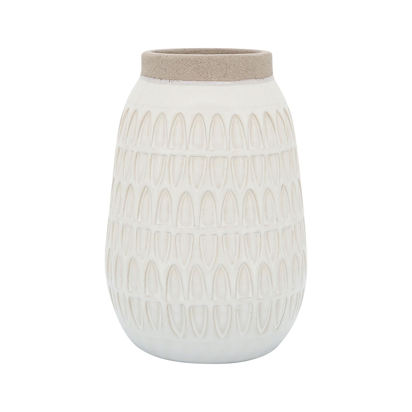 Cer, 8"h Carved Vase, Beige