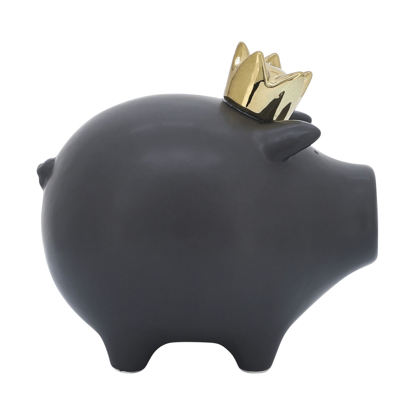 Cer, 6" Pig With Crown, Black
