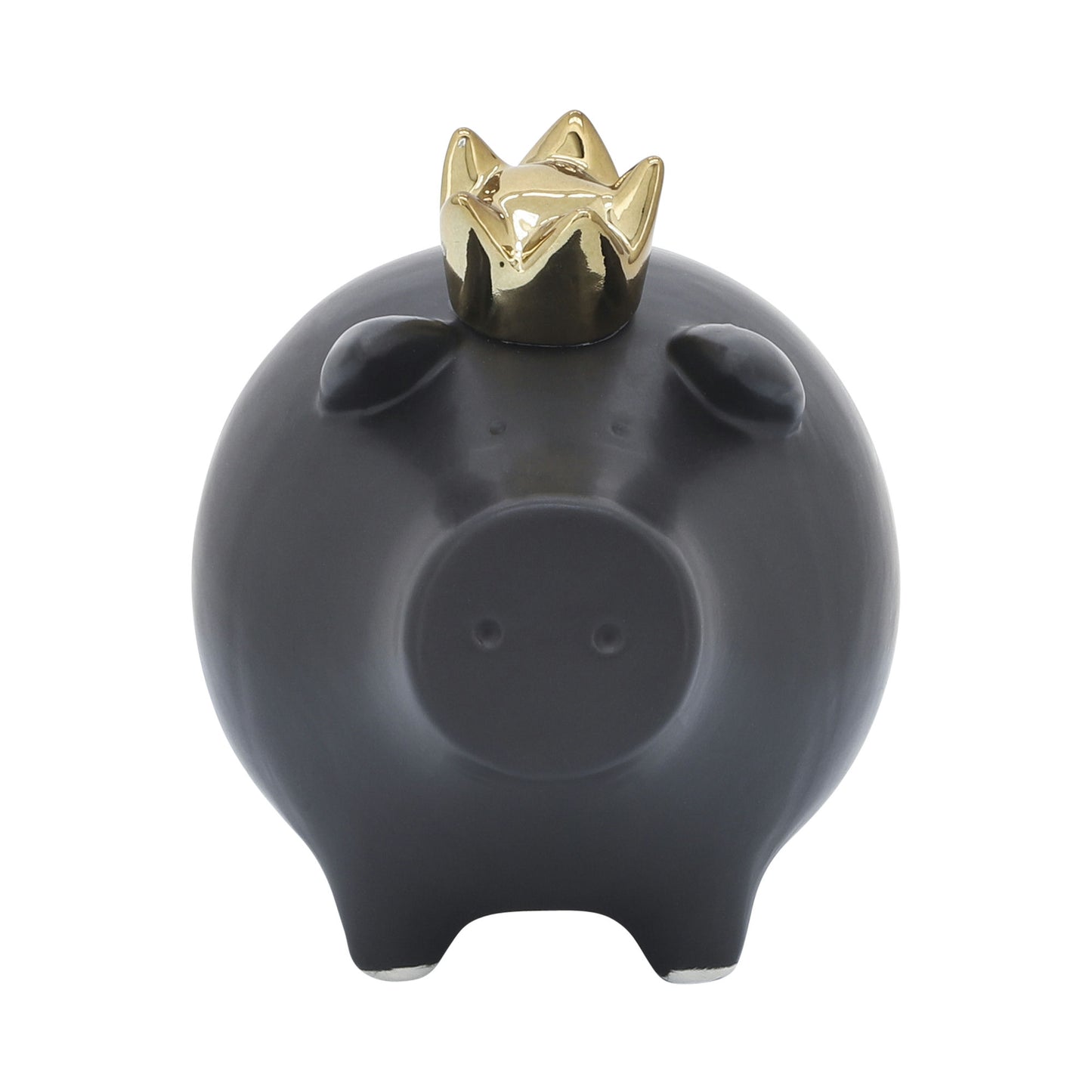Cer, 6" Pig With Crown, Black