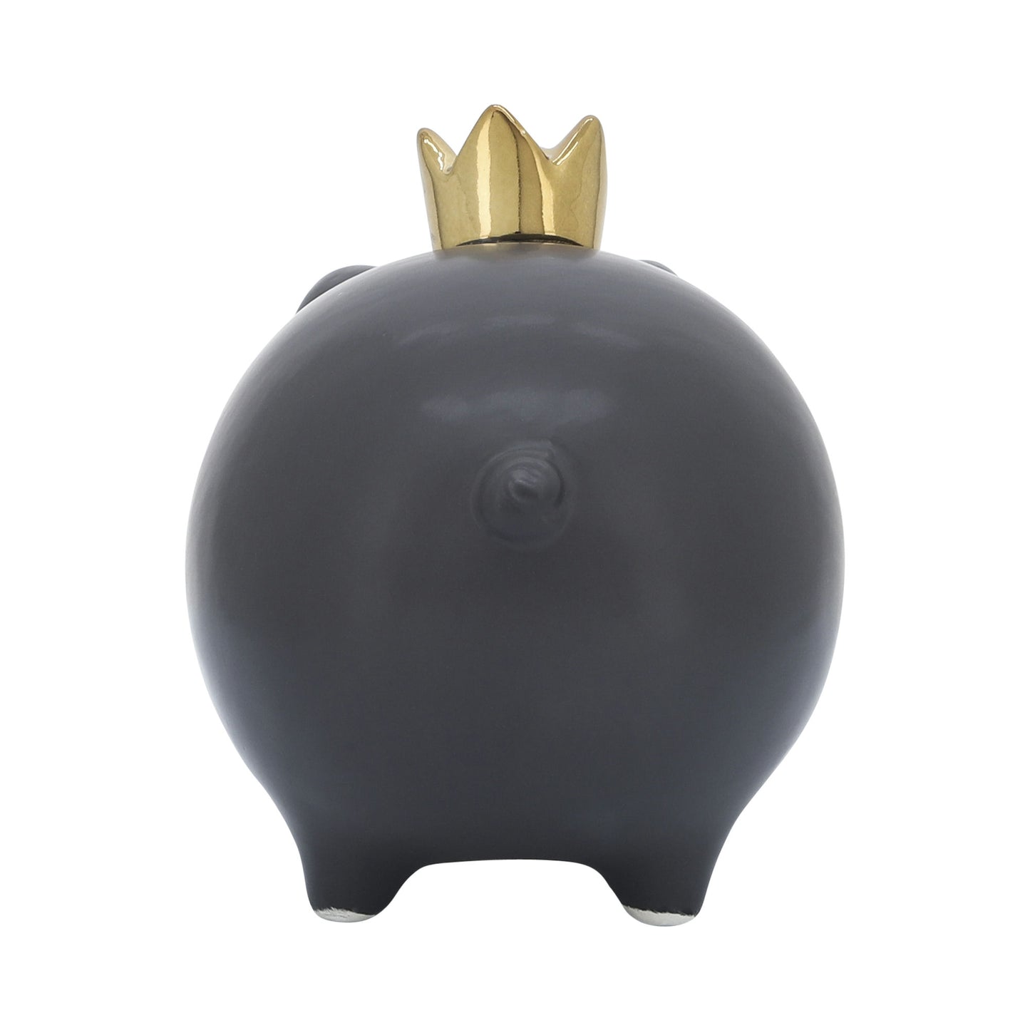 Cer, 6" Pig With Crown, Black
