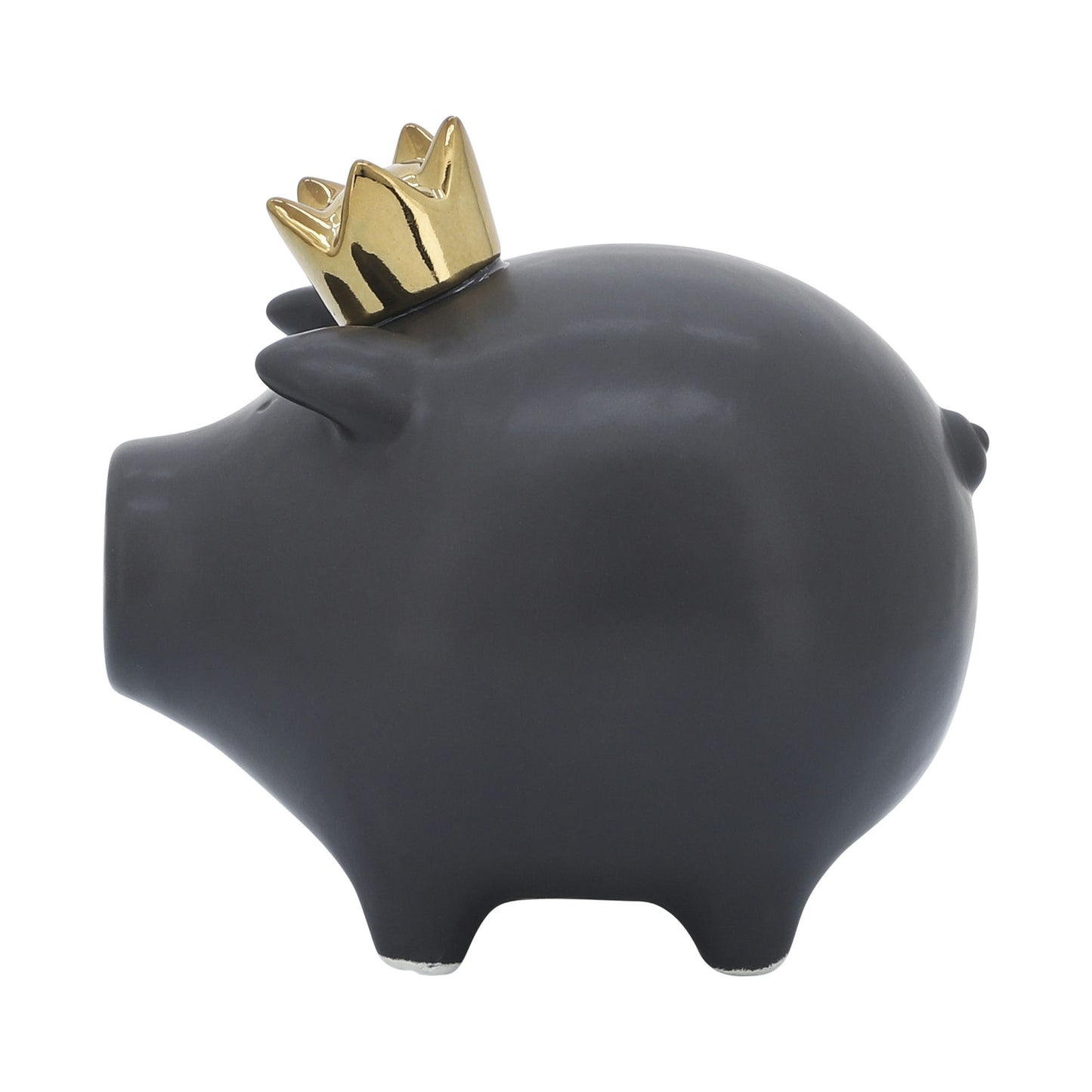 Cer, 6" Pig With Crown, Black