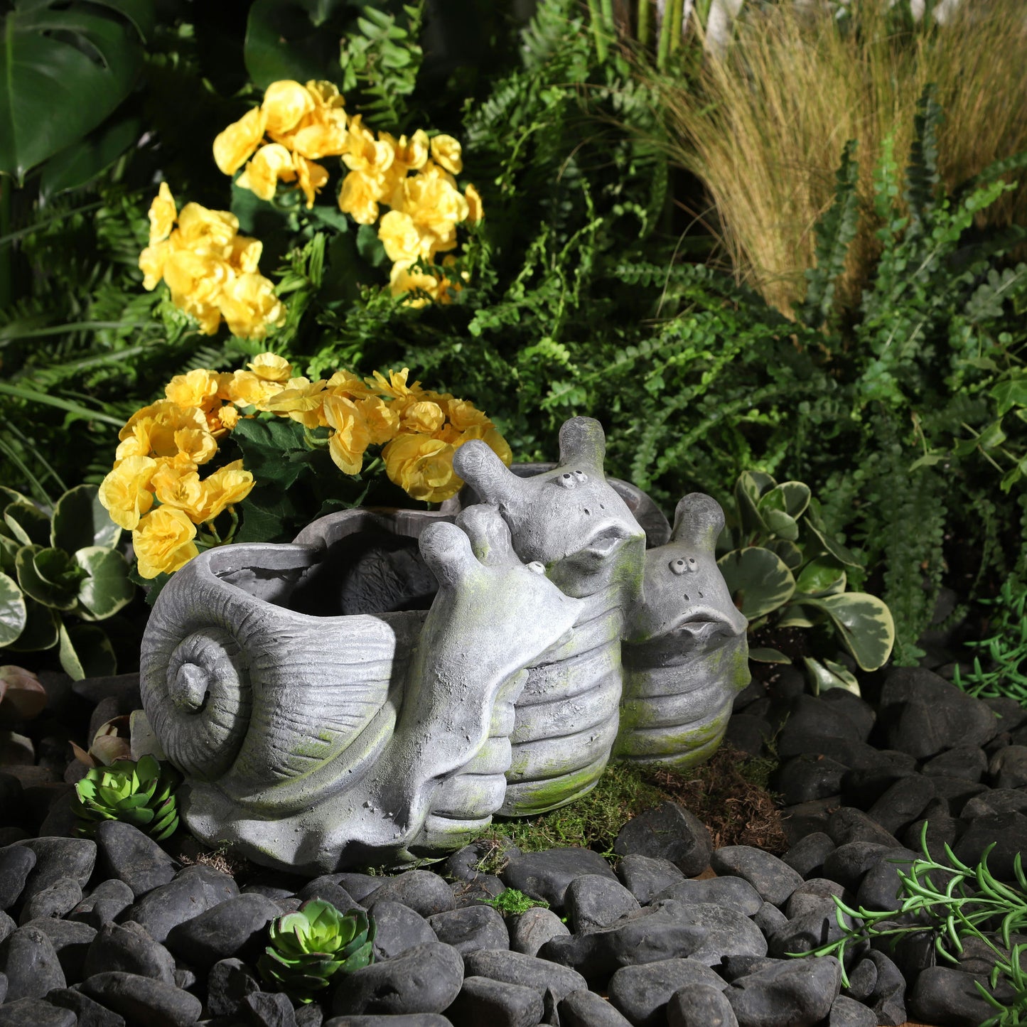 Resin, Snail Trio Planter, Gray