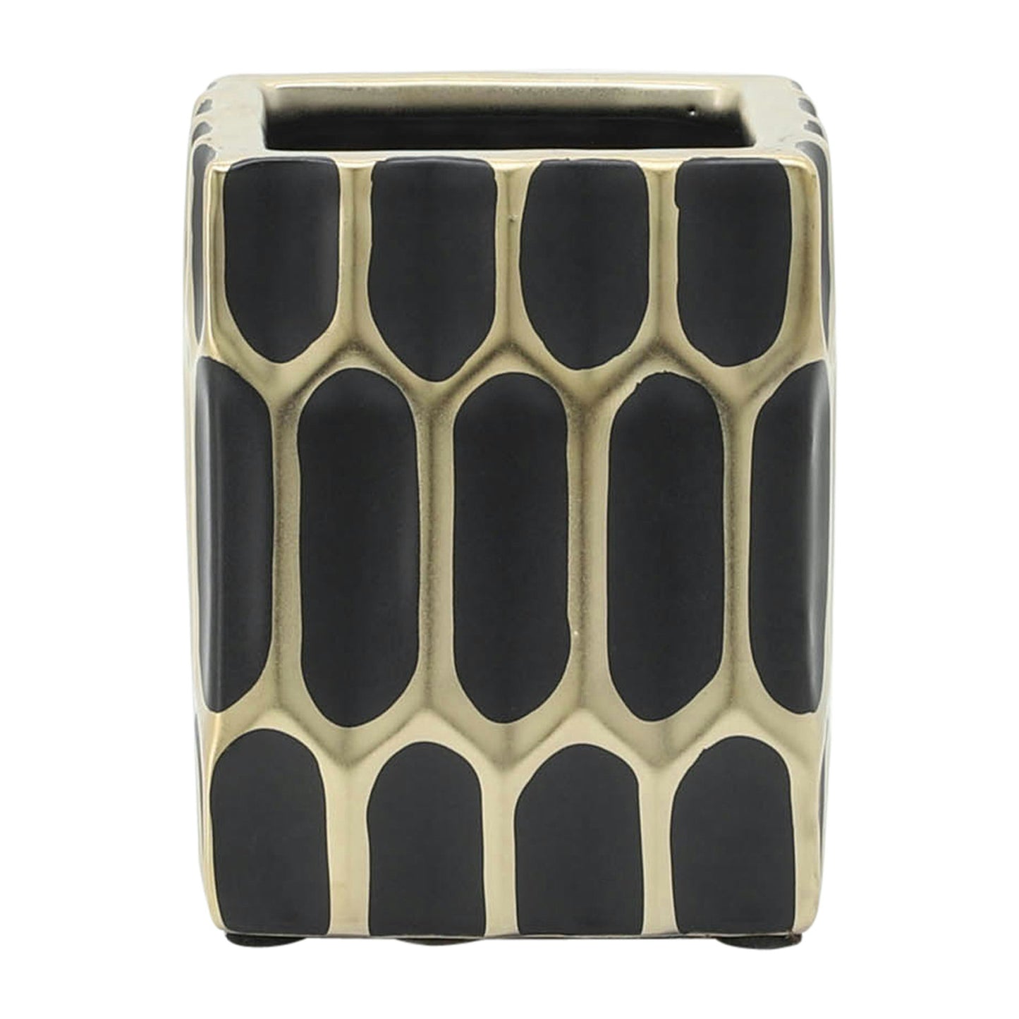 Cer, 4"h Pen Holder, Black/gold