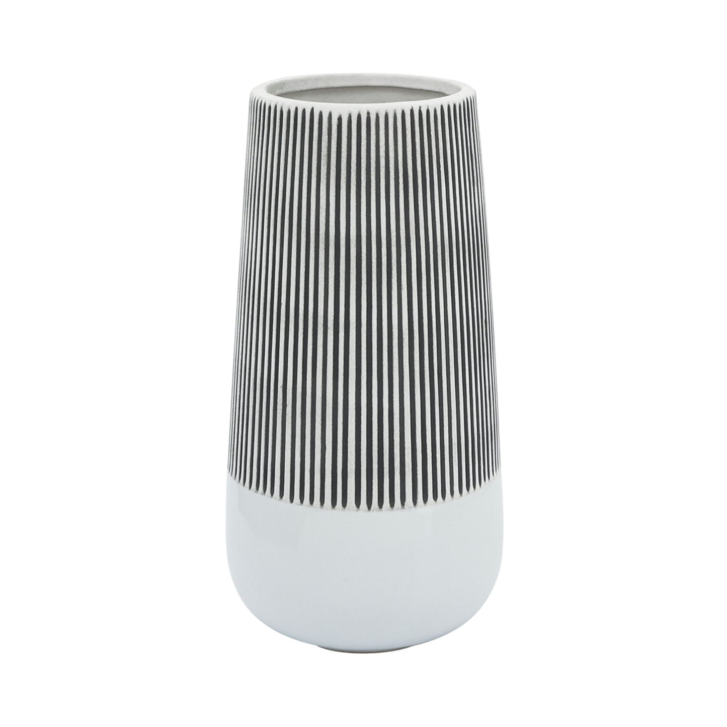 Cer,10"h Ridged Vase, Ivory