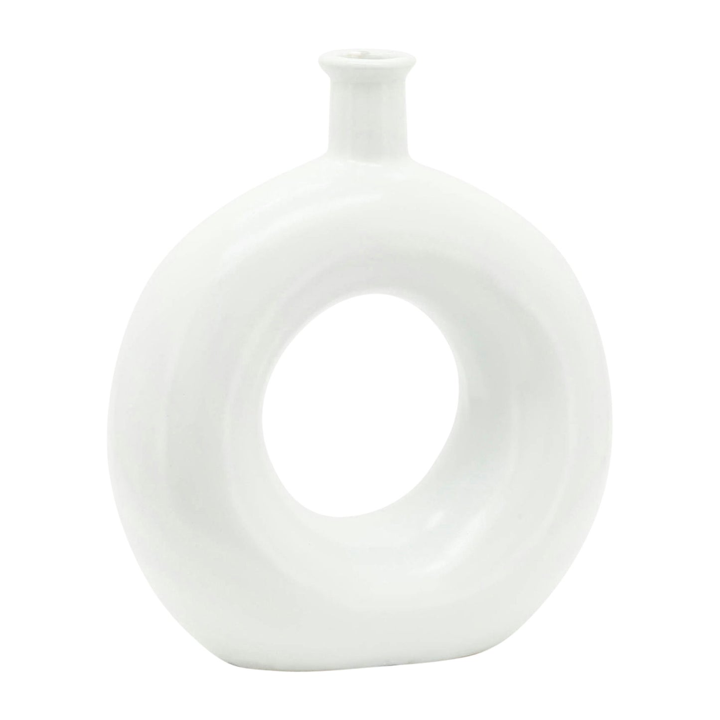 Cer, 8"h Round Cut-out Vase, White