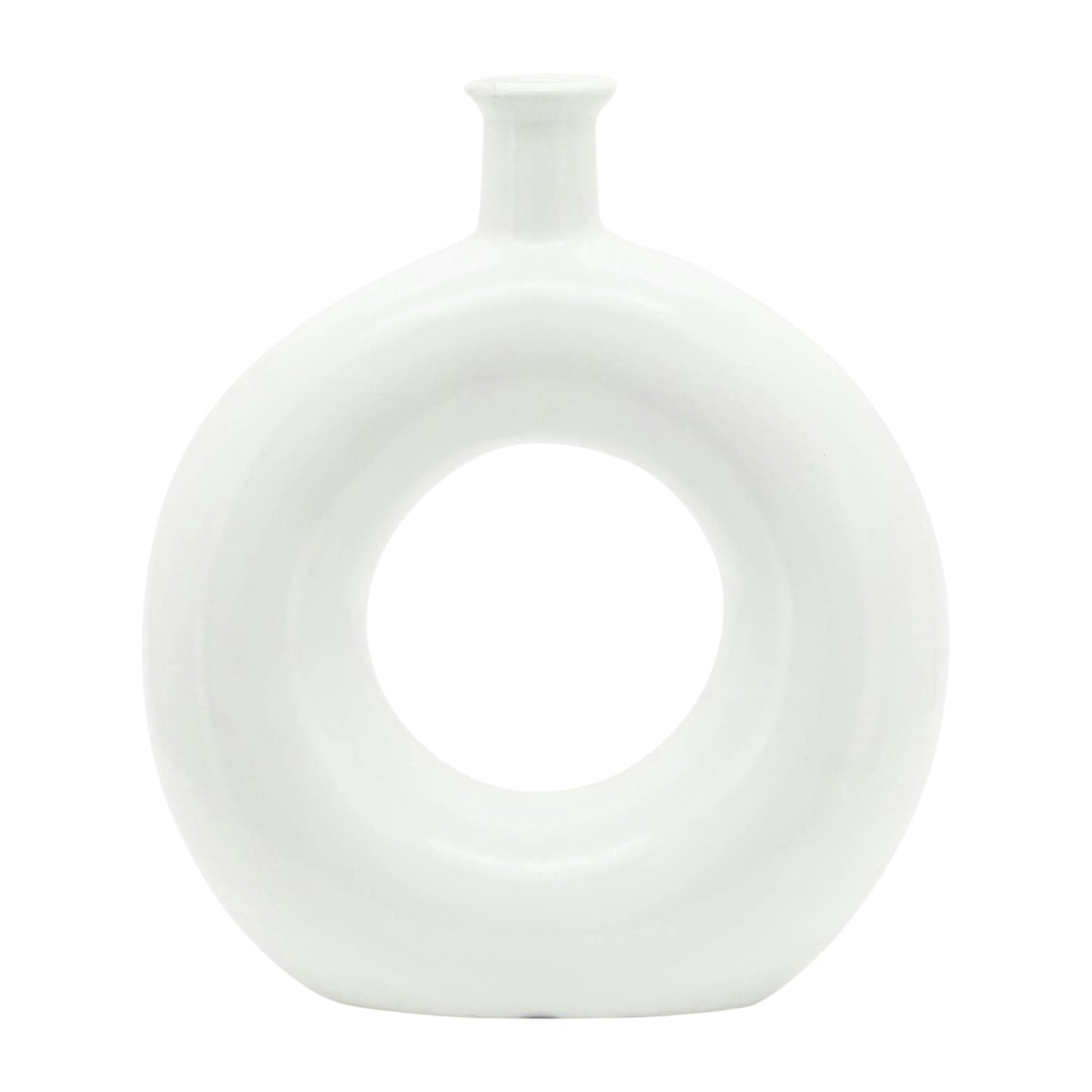 Cer, 8"h Round Cut-out Vase, White