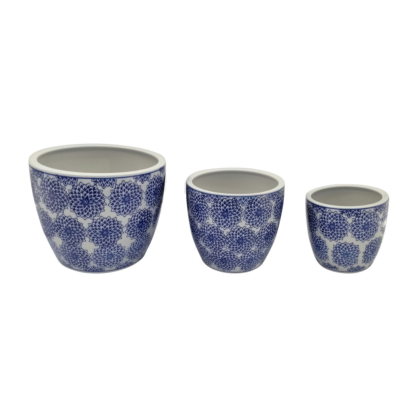 Cer, S/3 6/8/10" Chinoiserie Planters, Blue/white