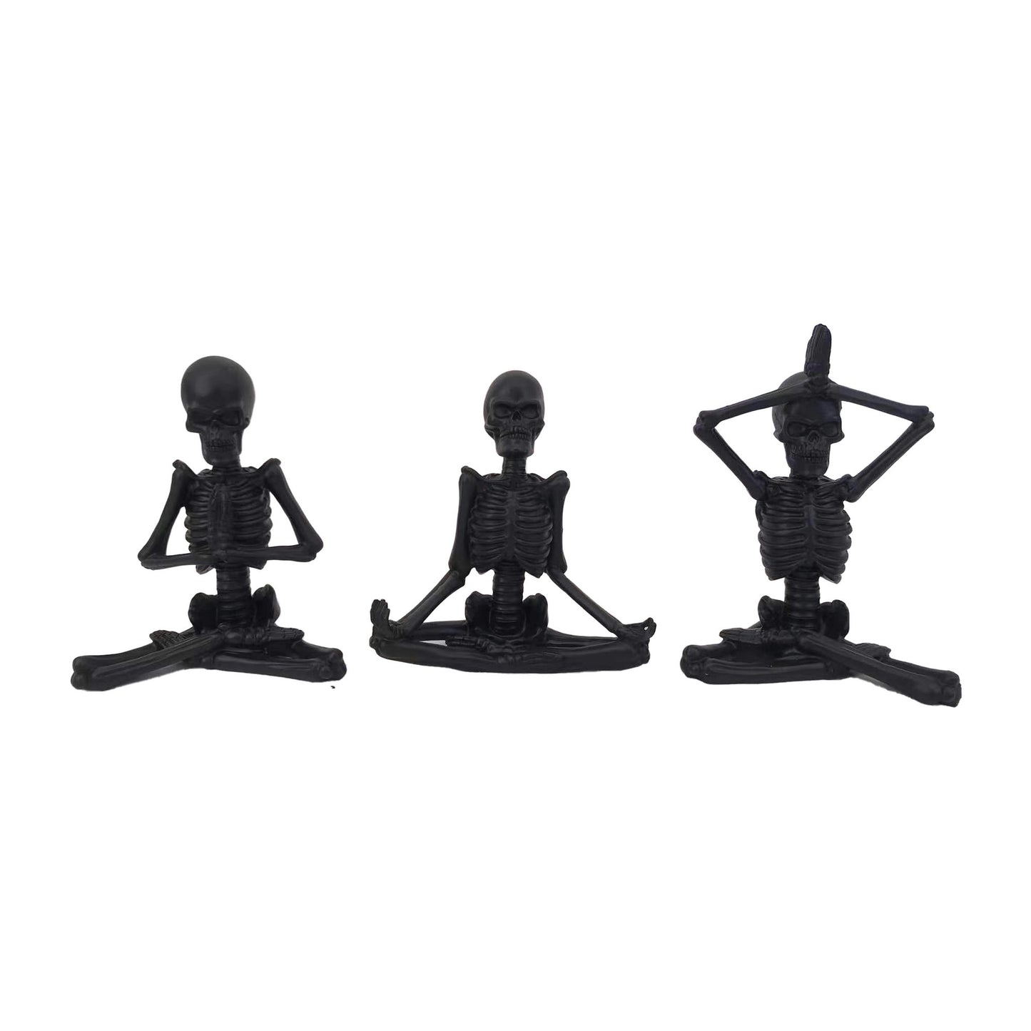 Resin, S/3 Yoga Skeletons, Black
